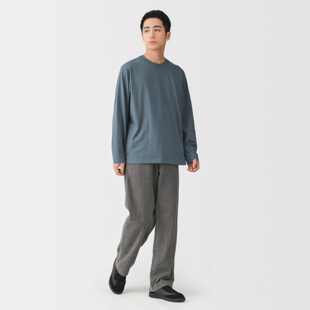 紳士　天竺編みクルーネック長袖Ｔシャツ