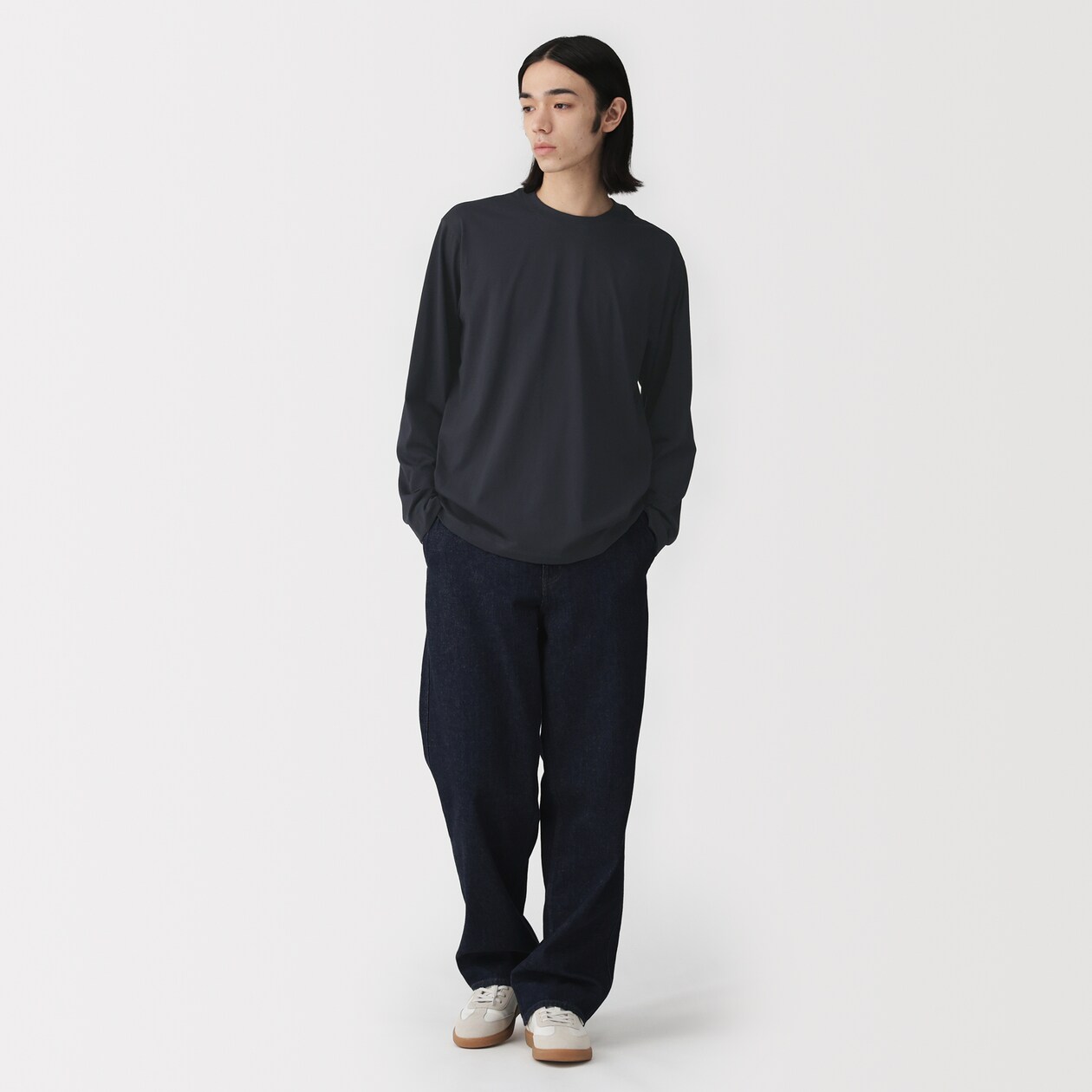 紳士　天竺編みクルーネック長袖Ｔシャツ