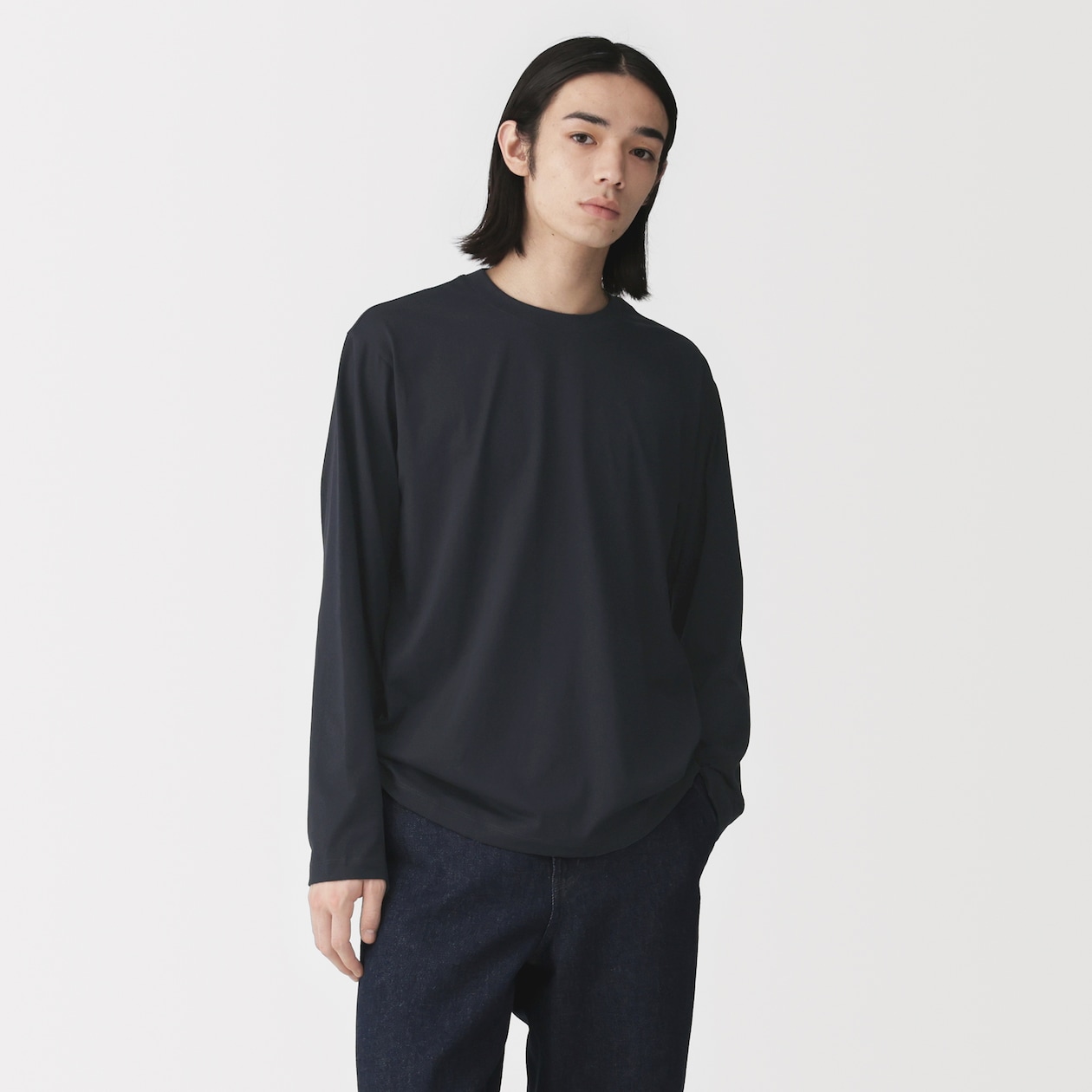 紳士　天竺編みクルーネック長袖Ｔシャツ