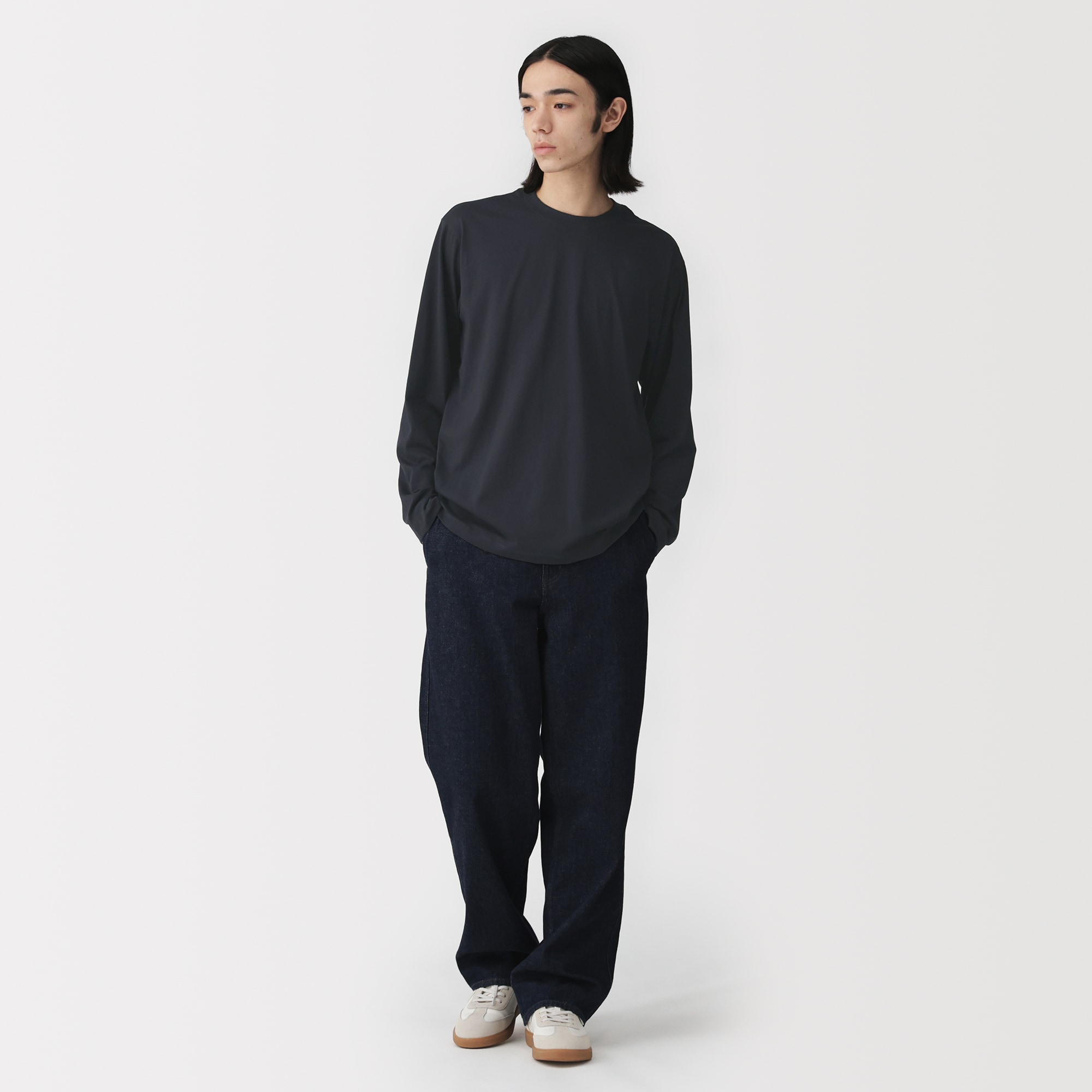 紳士　天竺編みクルーネック長袖Ｔシャツ