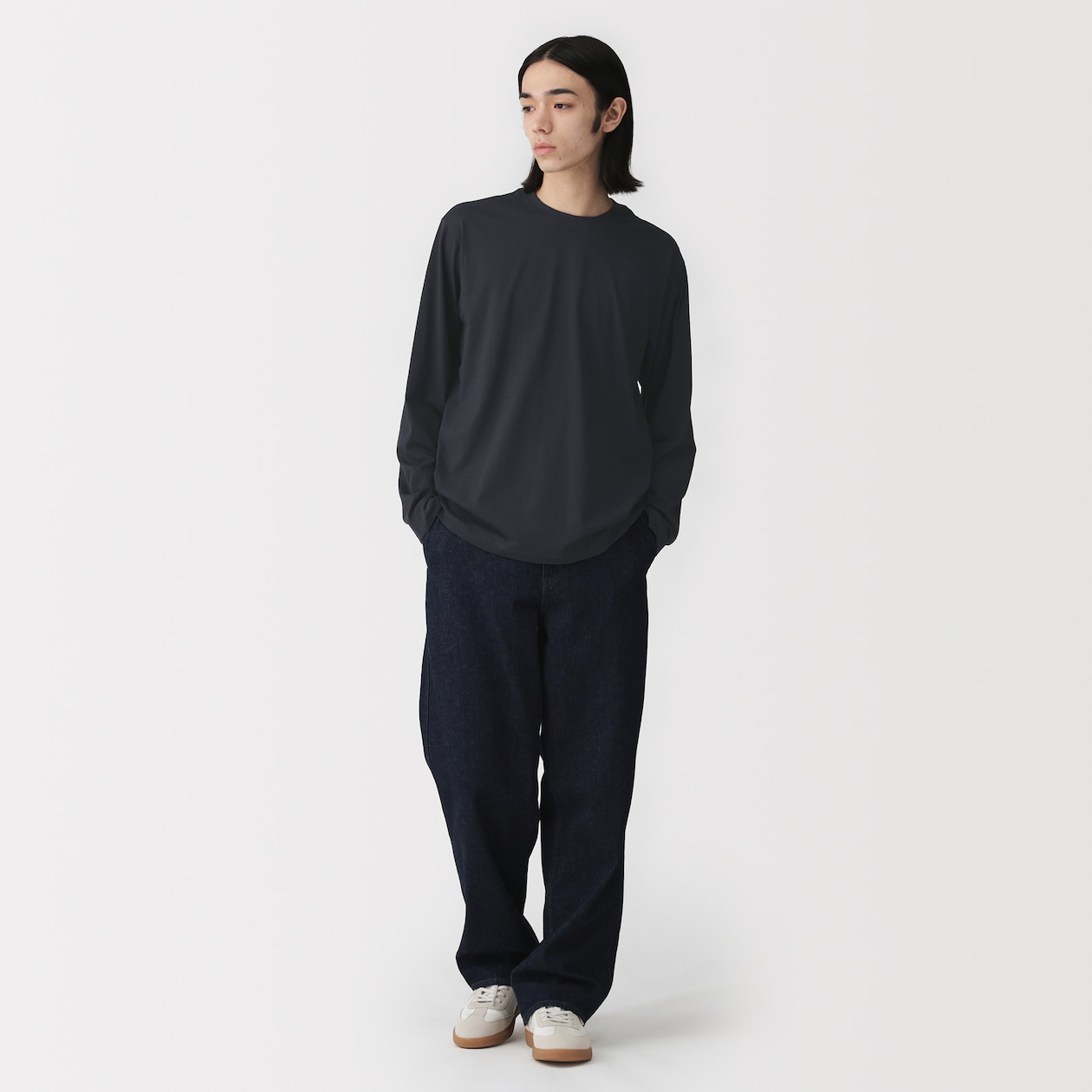 紳士　天竺編みクルーネック長袖Ｔシャツ