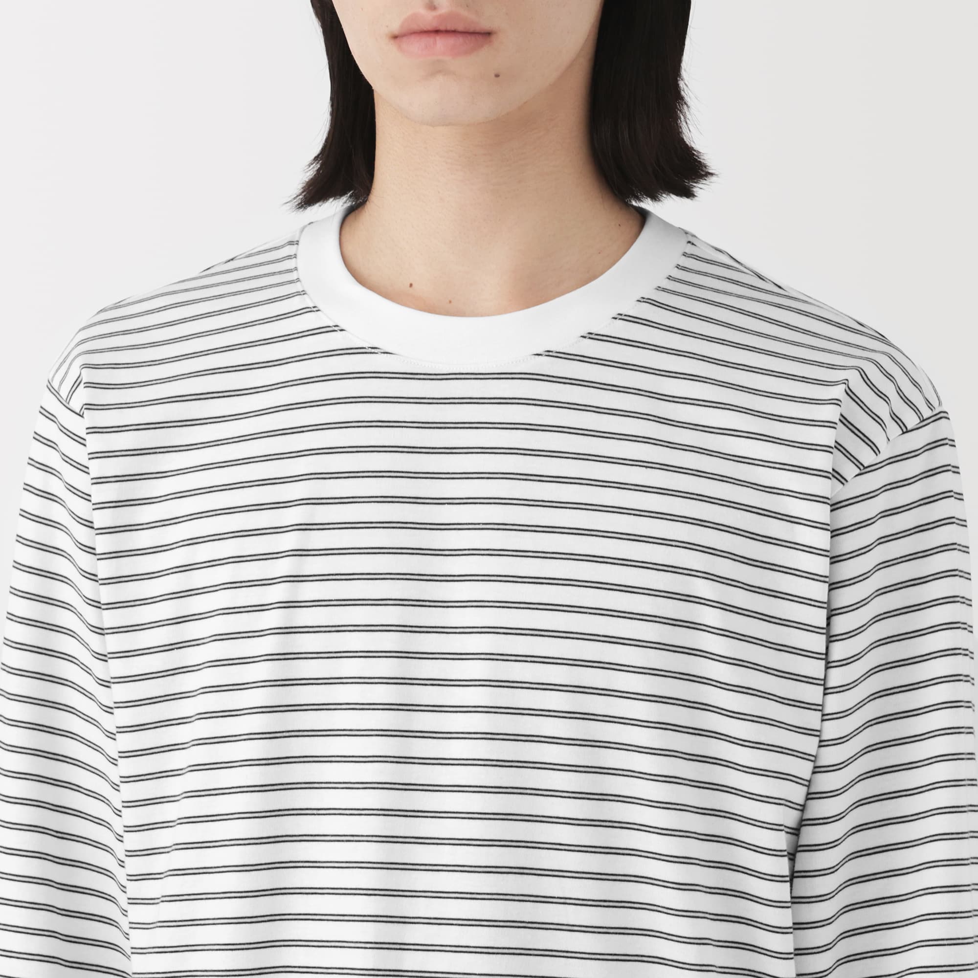 紳士　天竺編みクルーネック長袖Ｔシャツ（ボーダー）