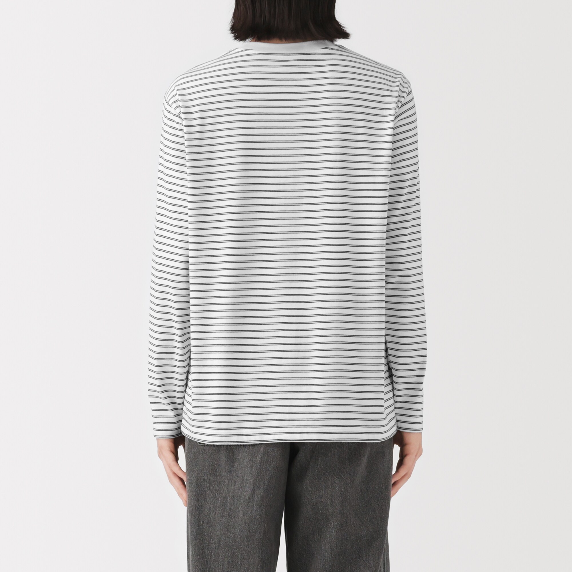 紳士　天竺編みクルーネック長袖Ｔシャツ（ボーダー）