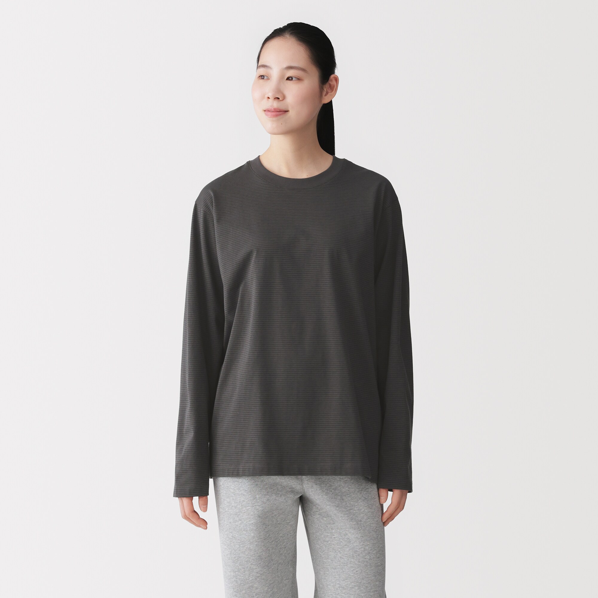 紳士 天竺編みクルーネック長袖Tシャツ（ボーダー） | 無印良品