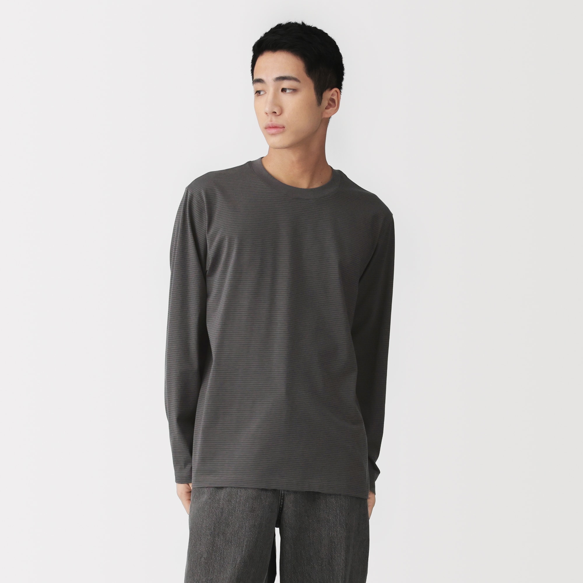 紳士 天竺編みクルーネック長袖Tシャツ（ボーダー） | 無印良品