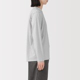 紳士　天竺編みクルーネック長袖Ｔシャツ（ボーダー）