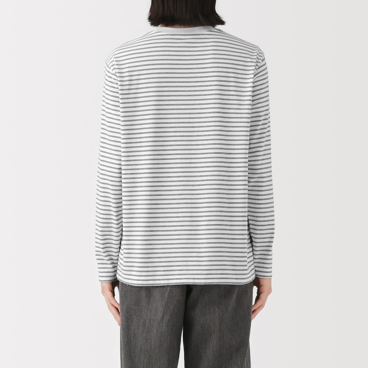 紳士　天竺編みクルーネック長袖Ｔシャツ（ボーダー）