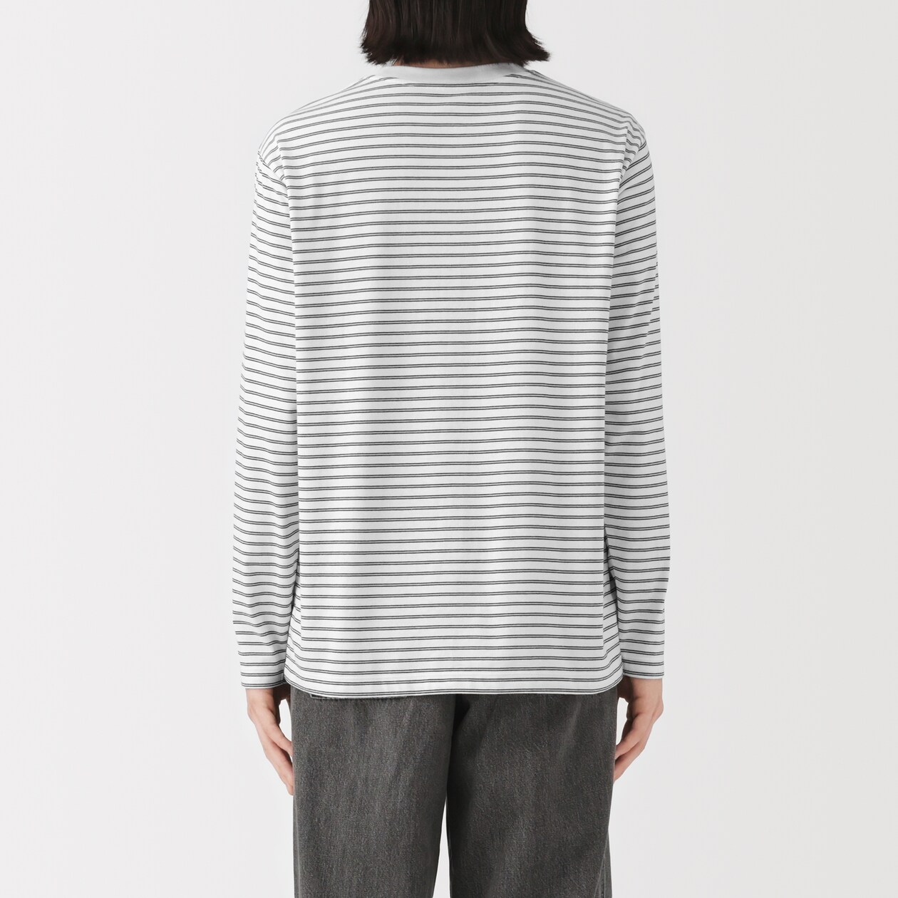 紳士　天竺編みクルーネック長袖Ｔシャツ（ボーダー）