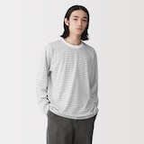 紳士　天竺編みクルーネック長袖Ｔシャツ（ボーダー）