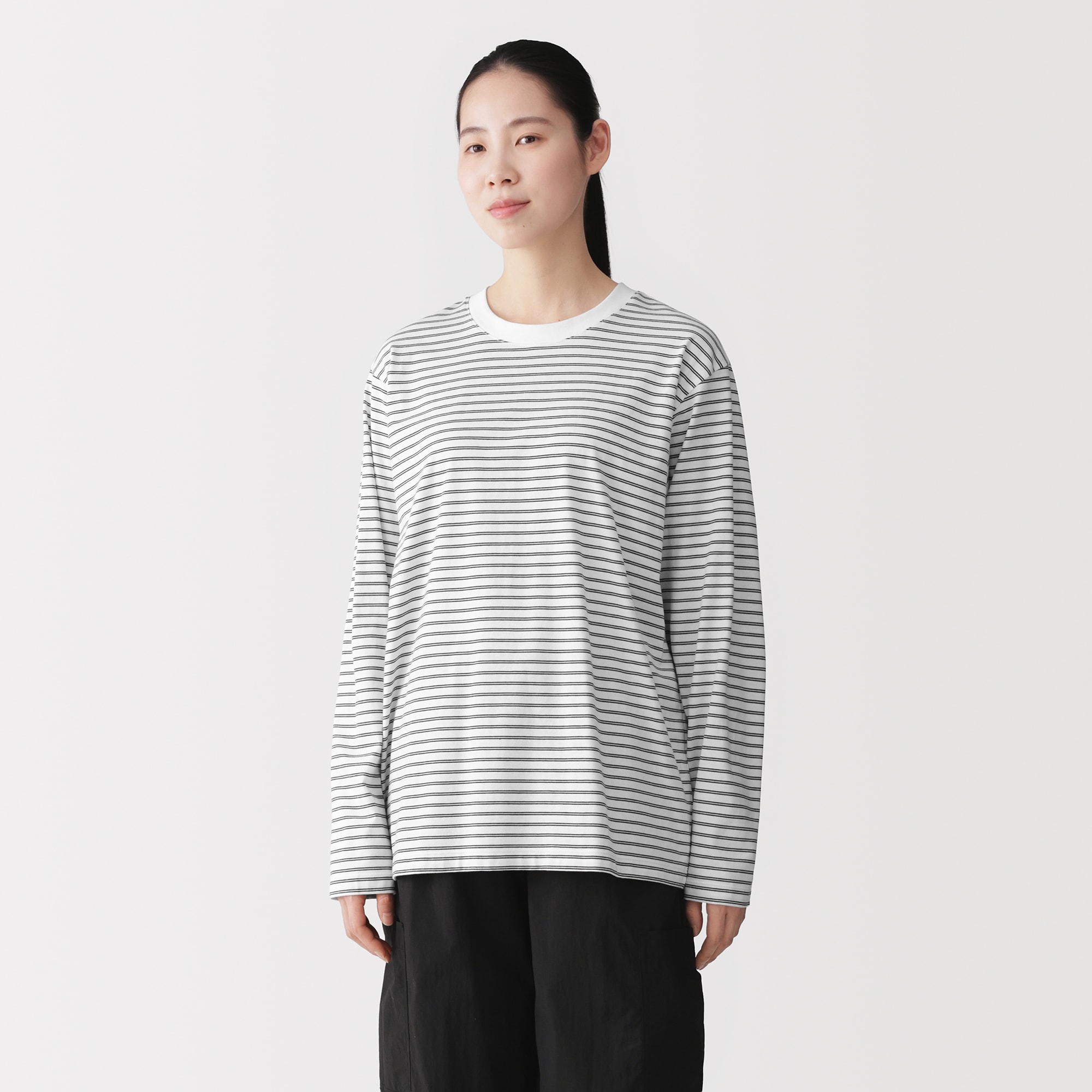 紳士 天竺編みクルーネック長袖Tシャツ（ボーダー） | 無印良品