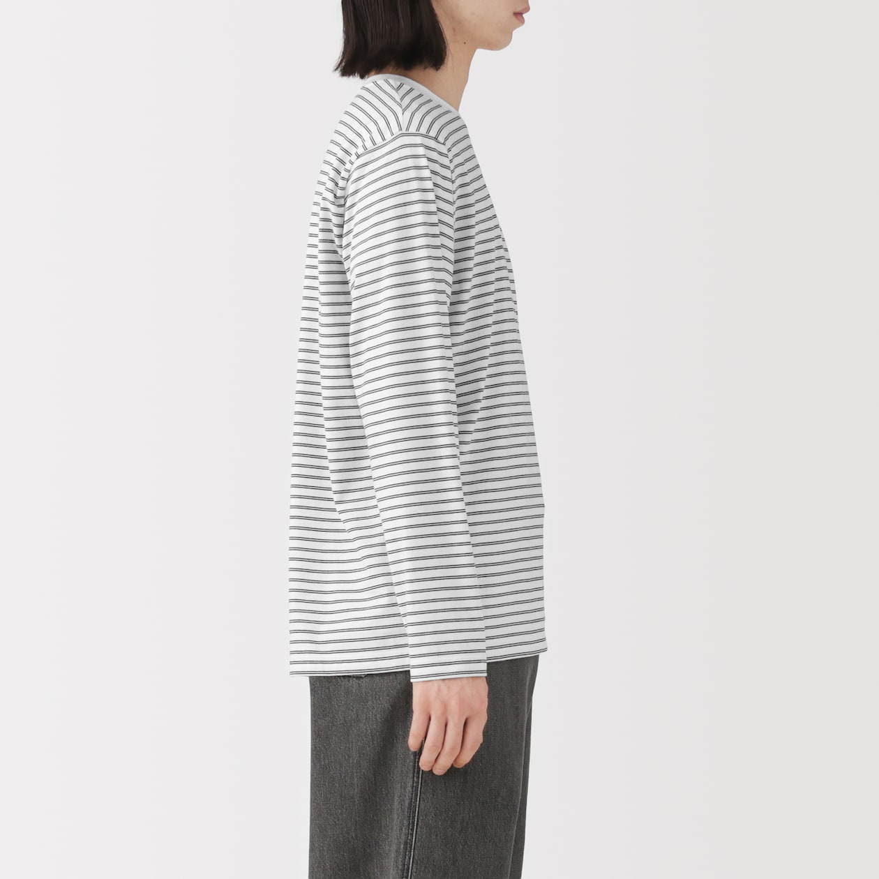 紳士　天竺編みクルーネック長袖Ｔシャツ（ボーダー）