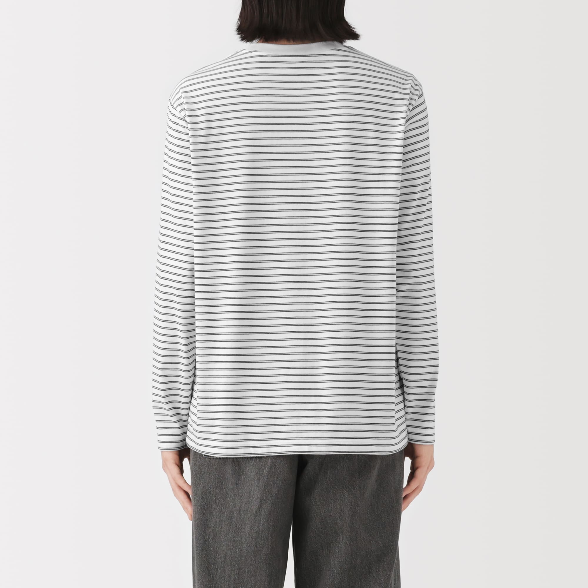 紳士　天竺編みクルーネック長袖Ｔシャツ（ボーダー）