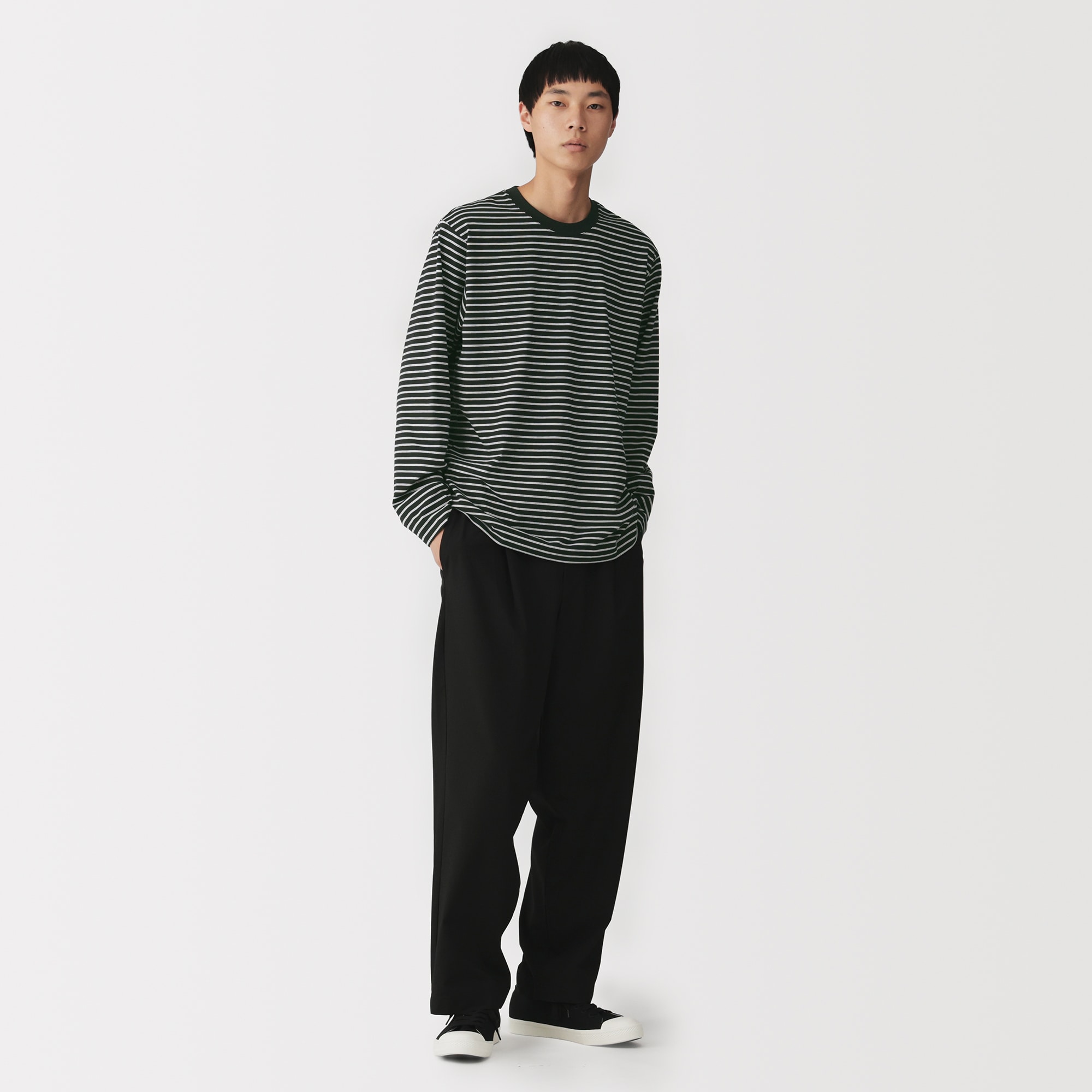 紳士 天竺編みクルーネック長袖Tシャツ（ボーダー） | 無印良品