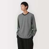 紳士　天竺編みクルーネック長袖Ｔシャツ（ボーダー）