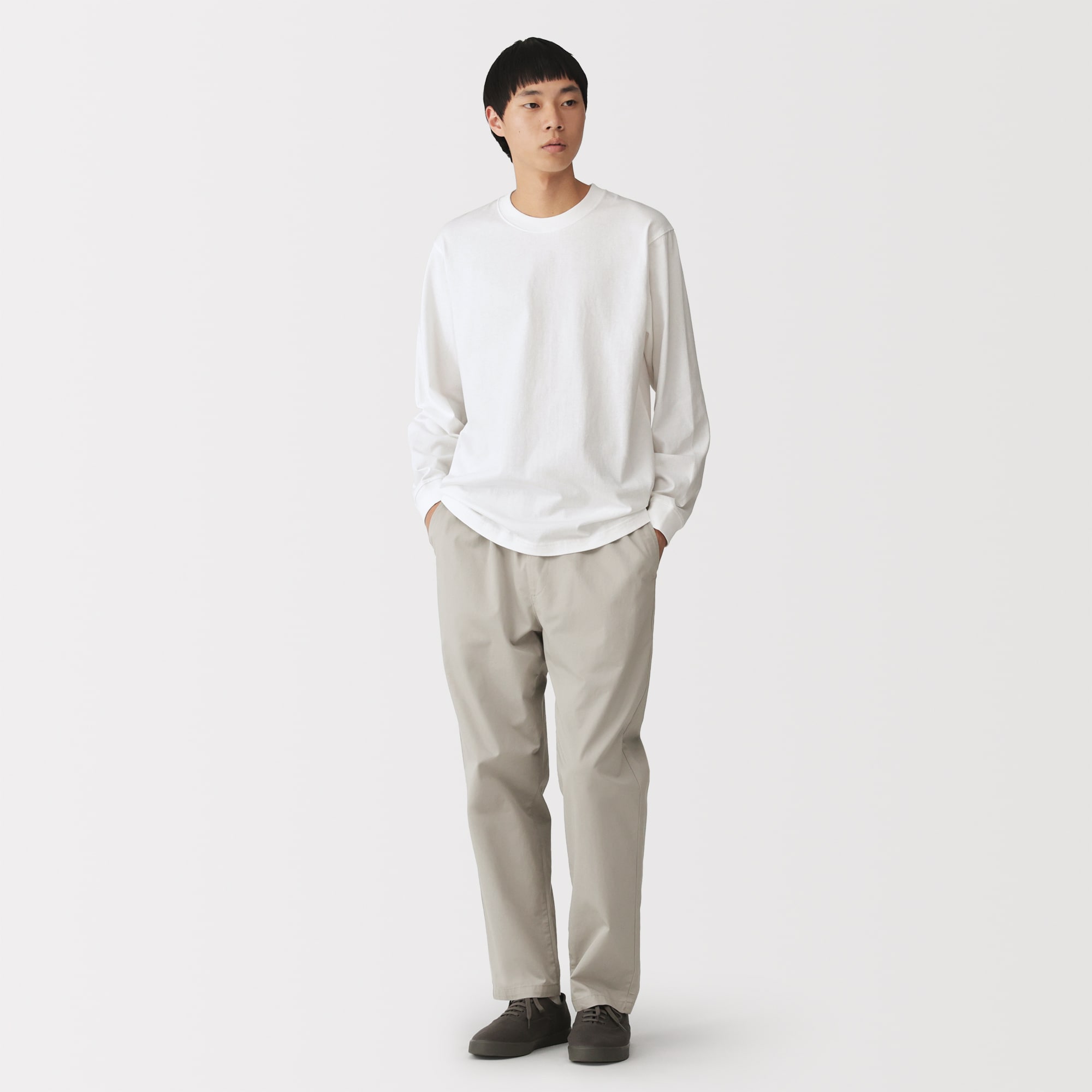 紳士 洗いざらし太番手クルーネック長袖Tシャツ | 無印良品