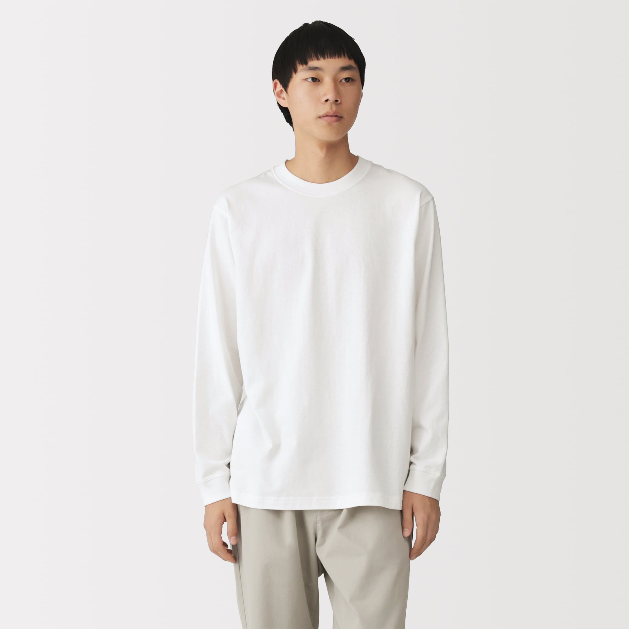 紳士 洗いざらし太番手クルーネック長袖Tシャツ | 無印良品