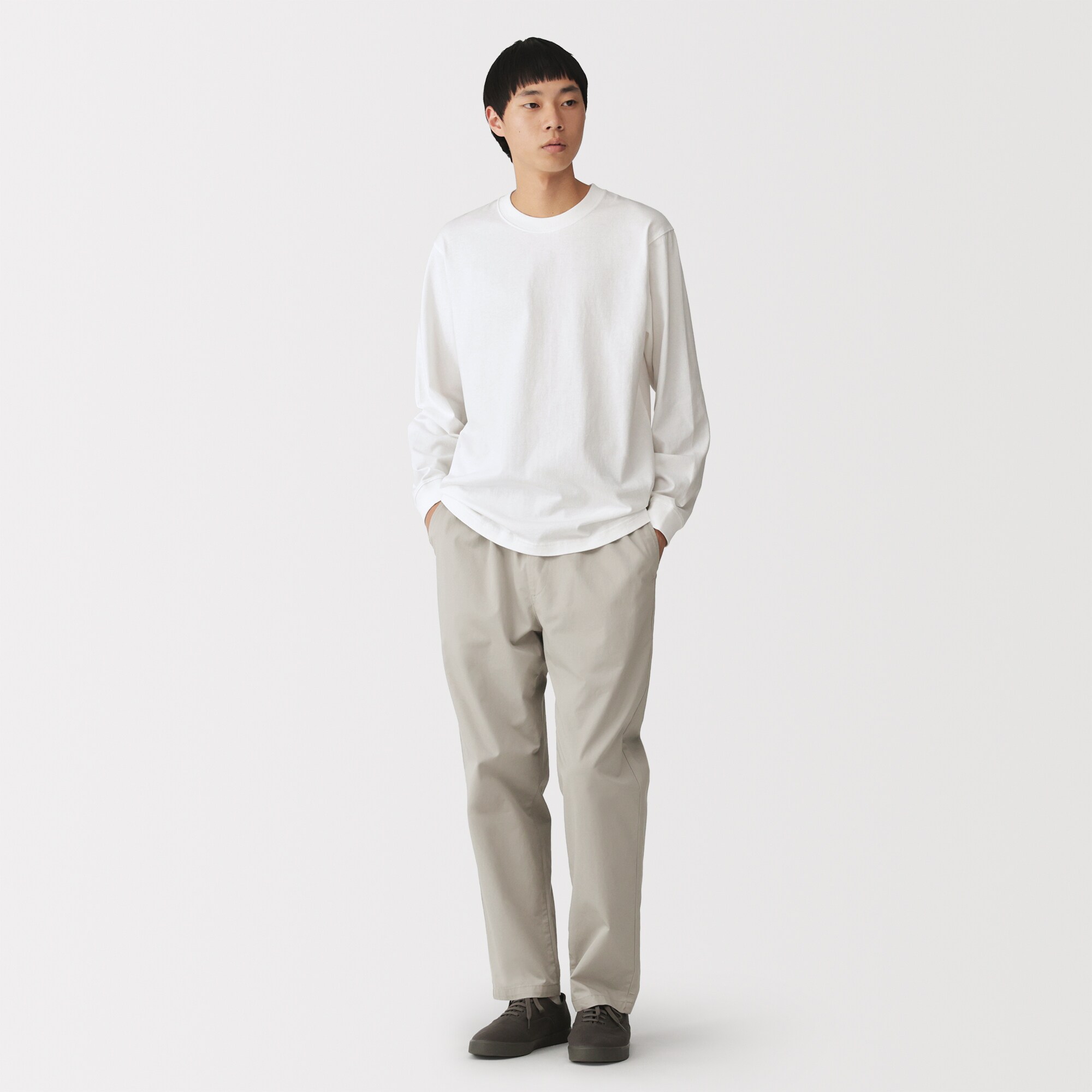 紳士 洗いざらし太番手クルーネック長袖Tシャツ | 無印良品