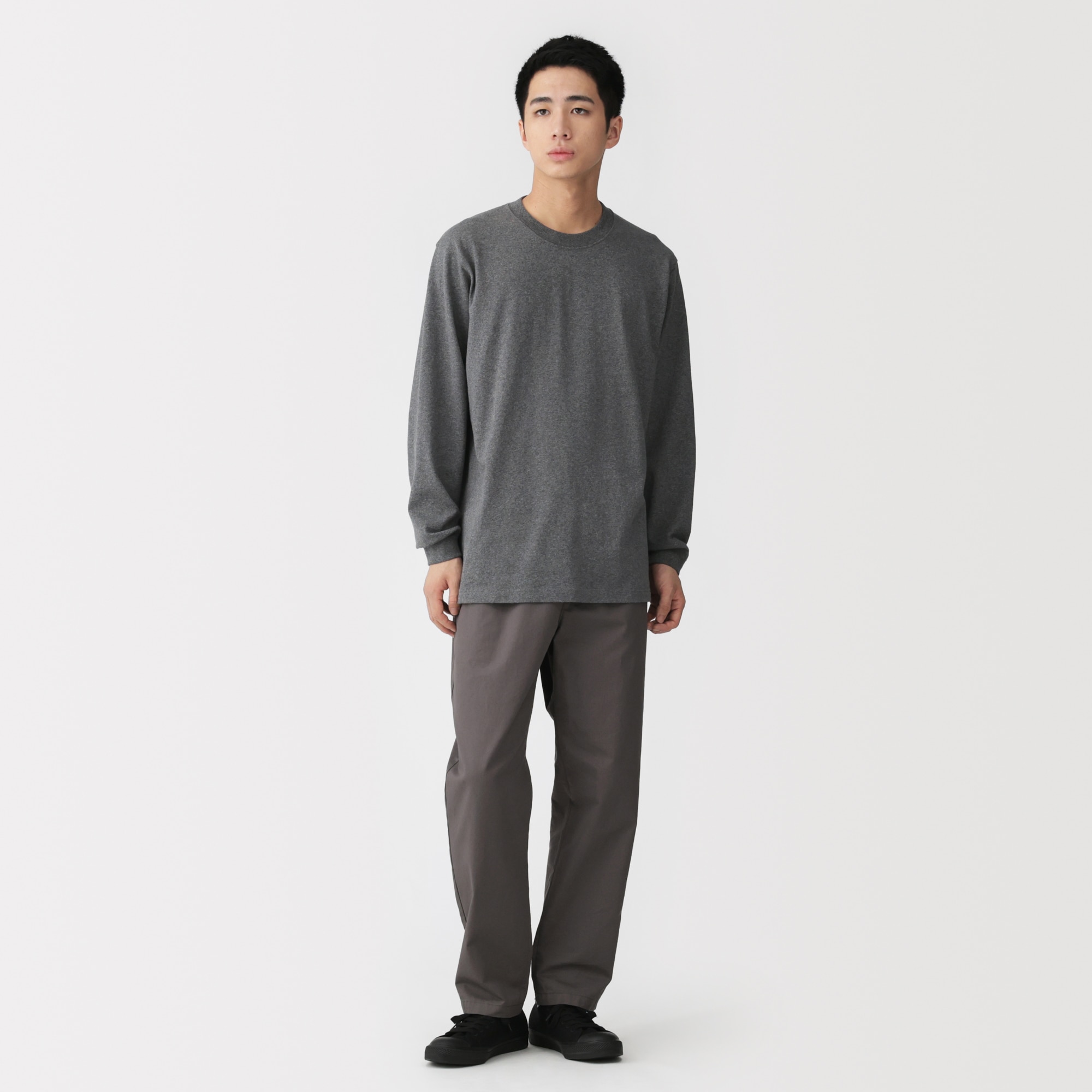 紳士 洗いざらし太番手クルーネック長袖Tシャツ | 無印良品