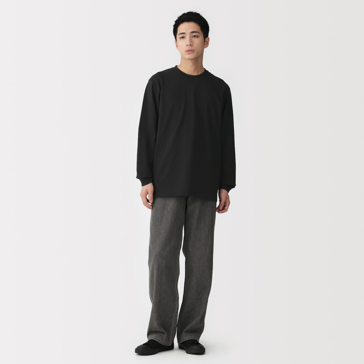 紳士　洗いざらし太番手クルーネック長袖Ｔシャツ