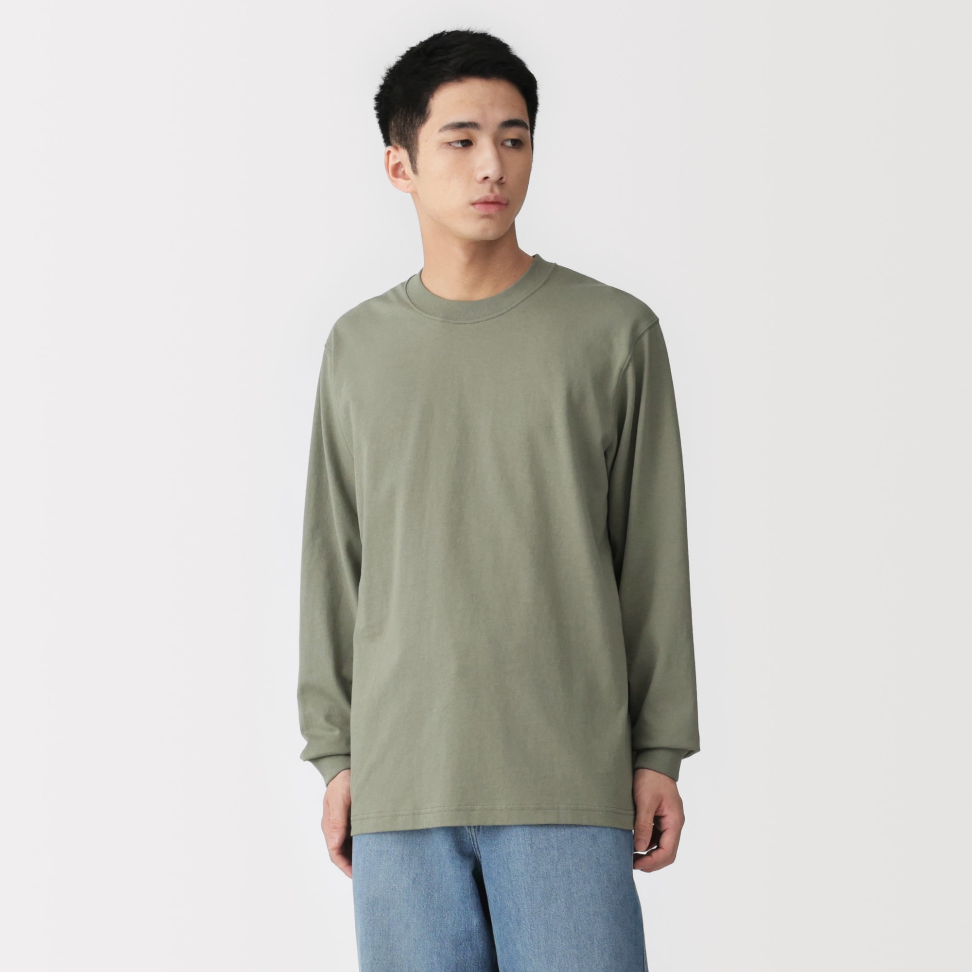紳士　洗いざらし太番手クルーネック長袖Ｔシャツ