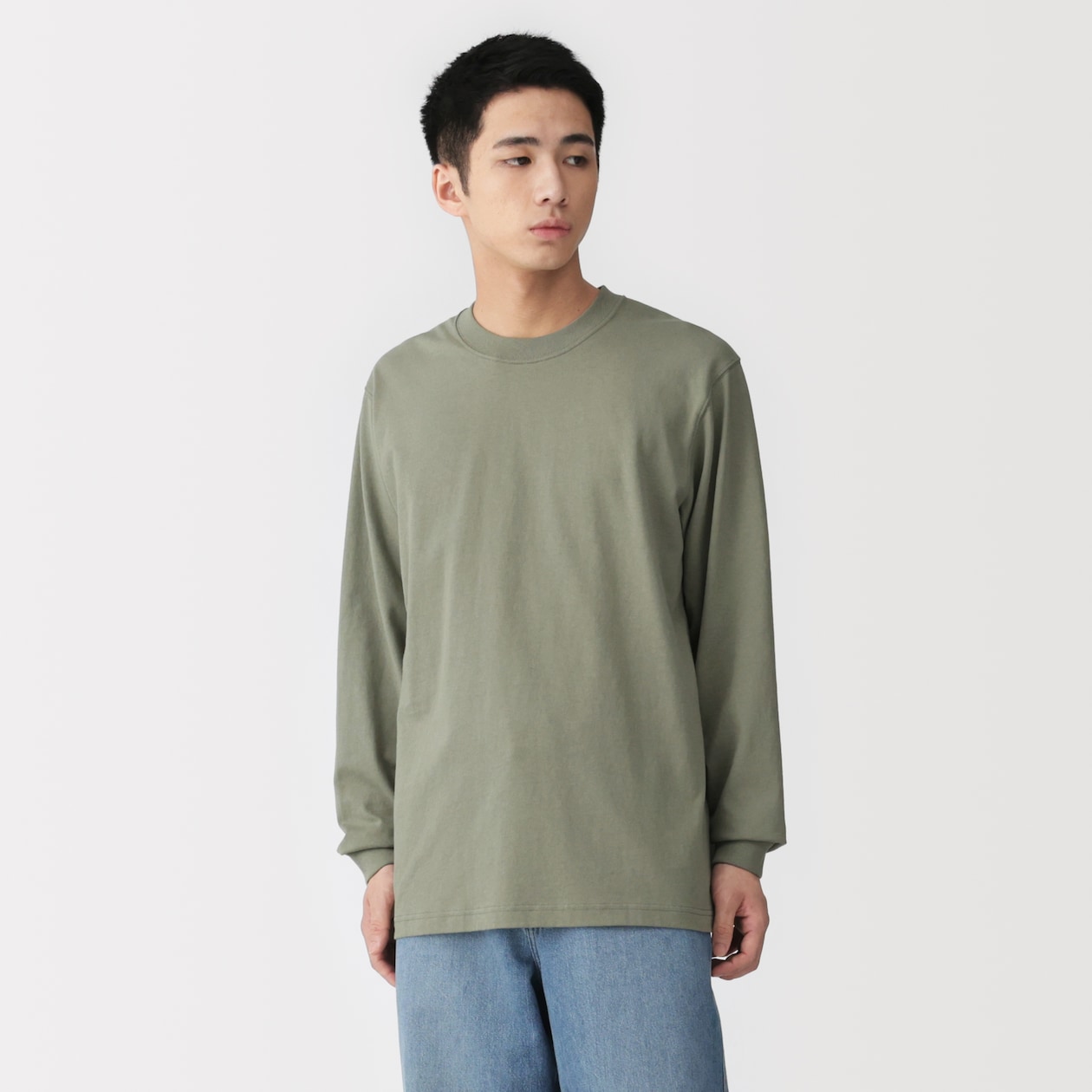 紳士　洗いざらし太番手クルーネック長袖Ｔシャツ