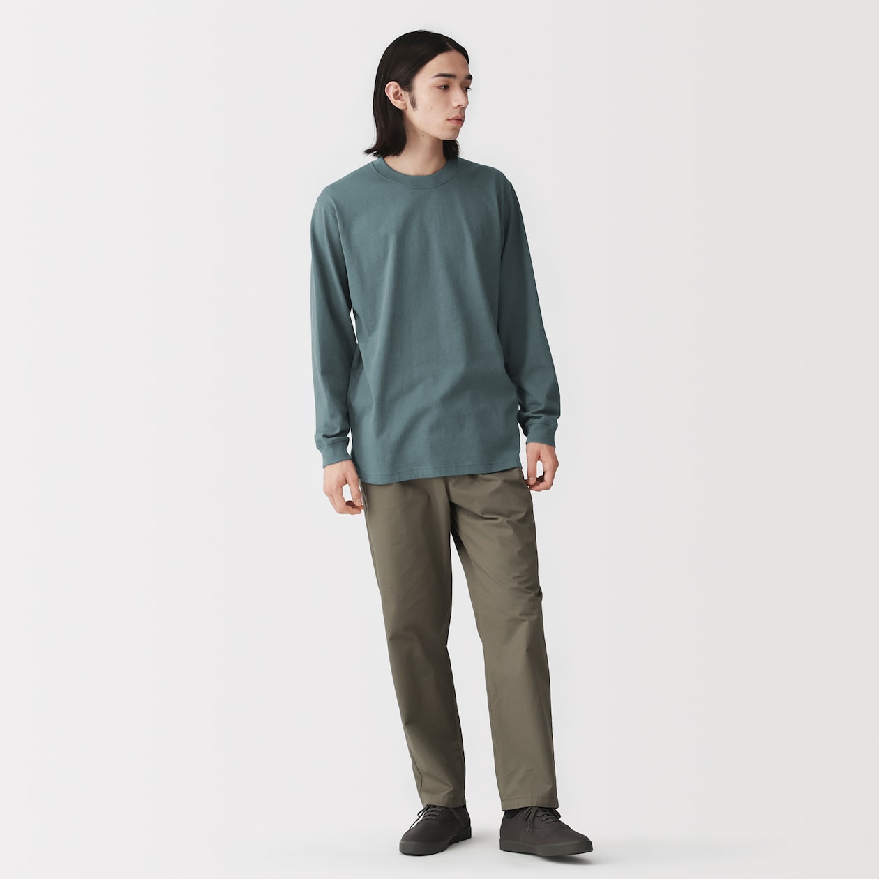 紳士　洗いざらし太番手クルーネック長袖Ｔシャツ