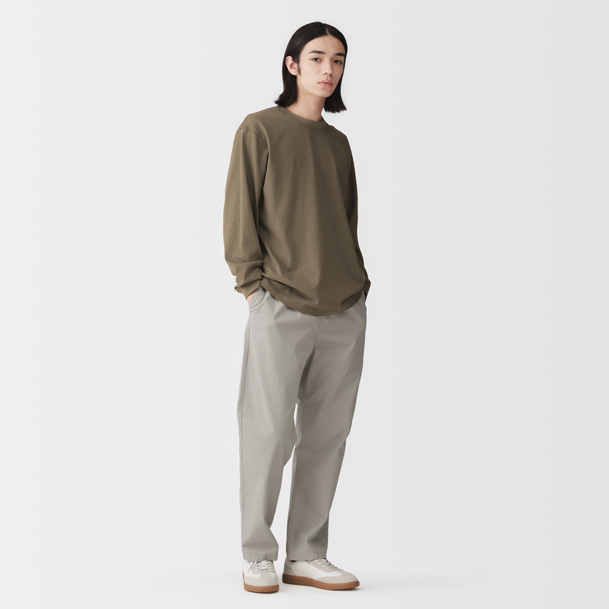 紳士 洗いざらし太番手クルーネック長袖Tシャツ | 無印良品