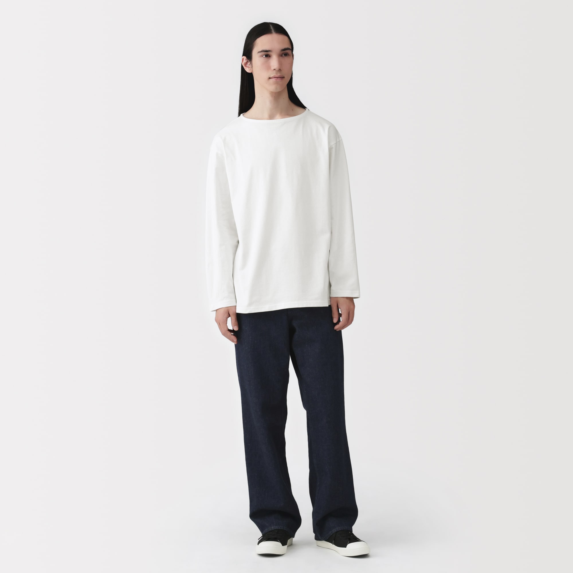 紳士 洗いざらし太番手ボートネック九分袖Tシャツ | 無印良品