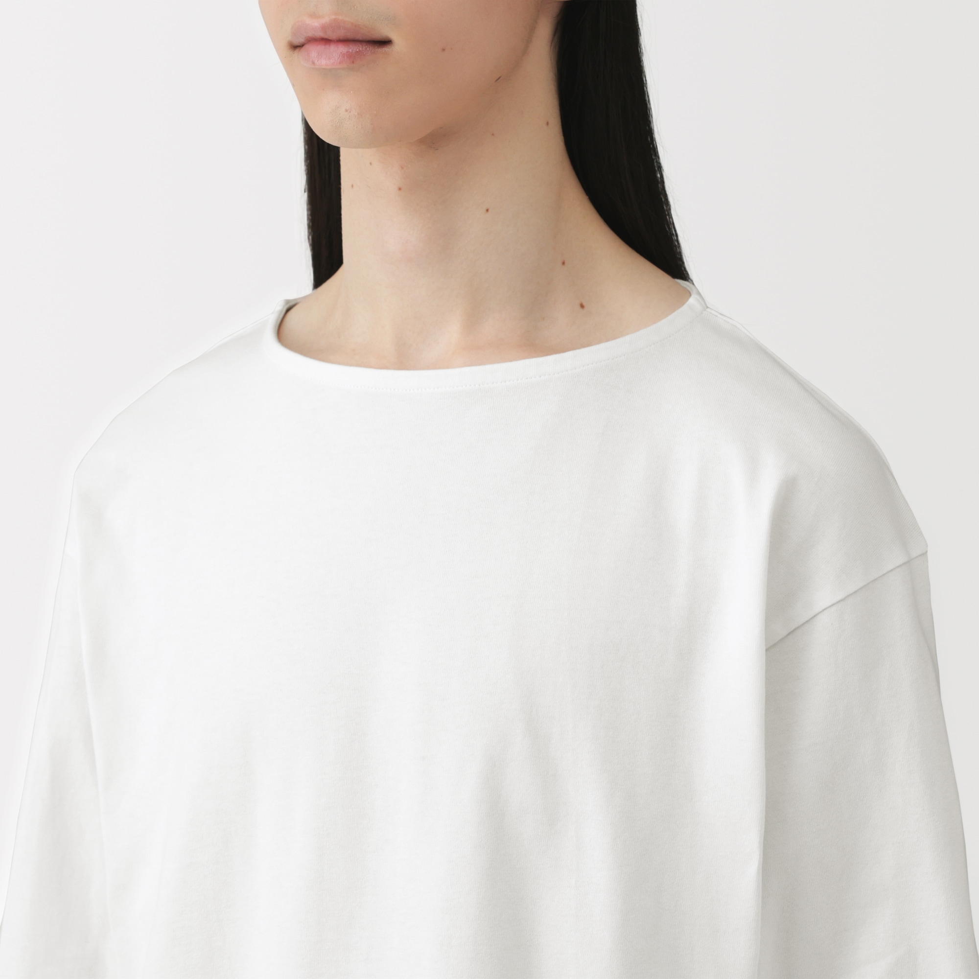 紳士 洗いざらし太番手ボートネック九分袖Tシャツ | 無印良品