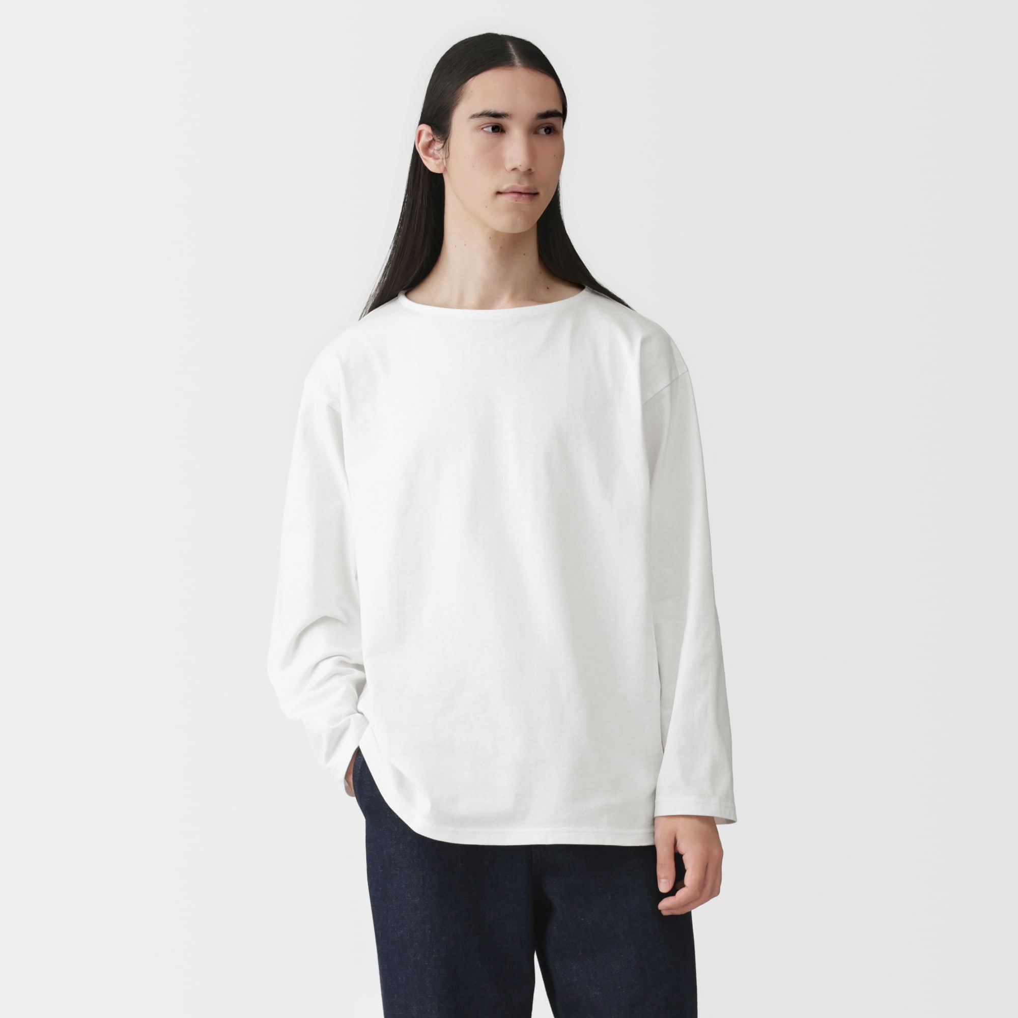 紳士 洗いざらし太番手ボートネック九分袖Tシャツ | 無印良品