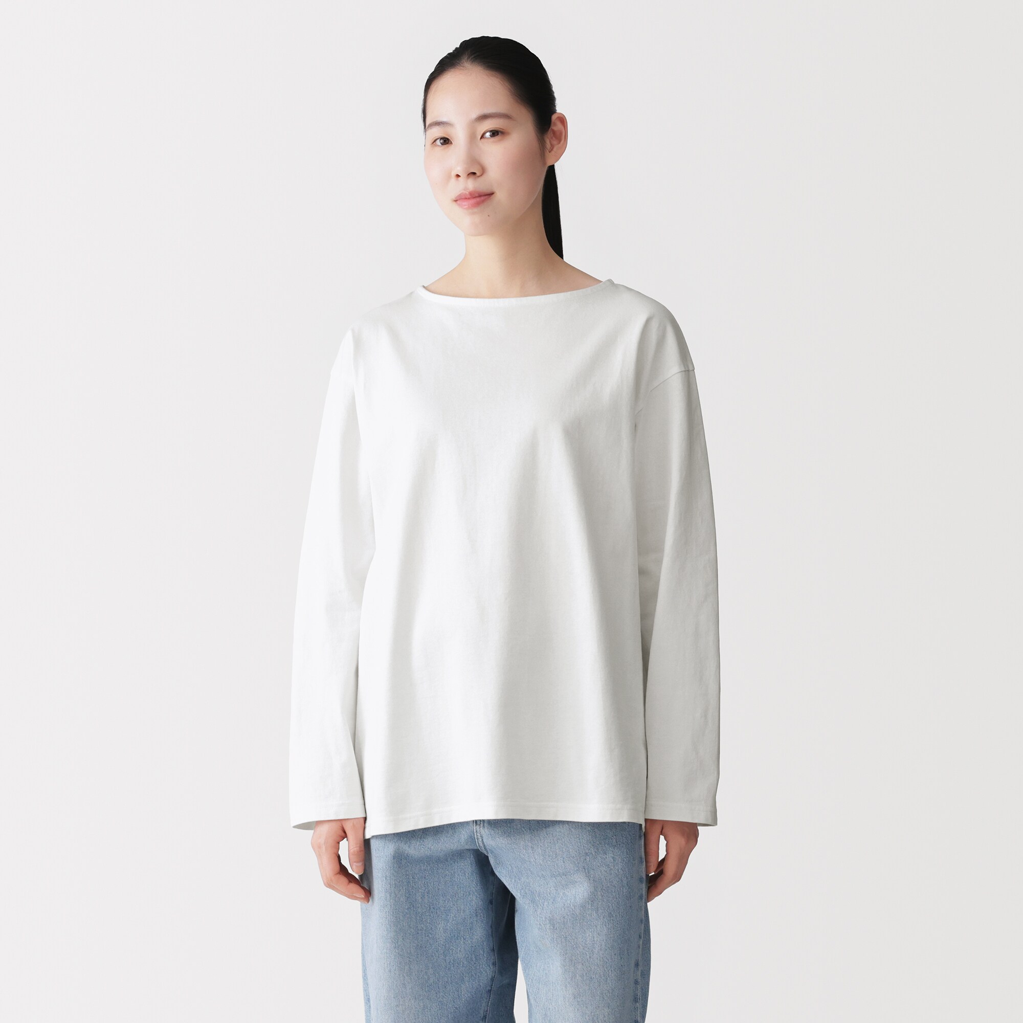紳士 洗いざらし太番手ボートネック九分袖Tシャツ | 無印良品
