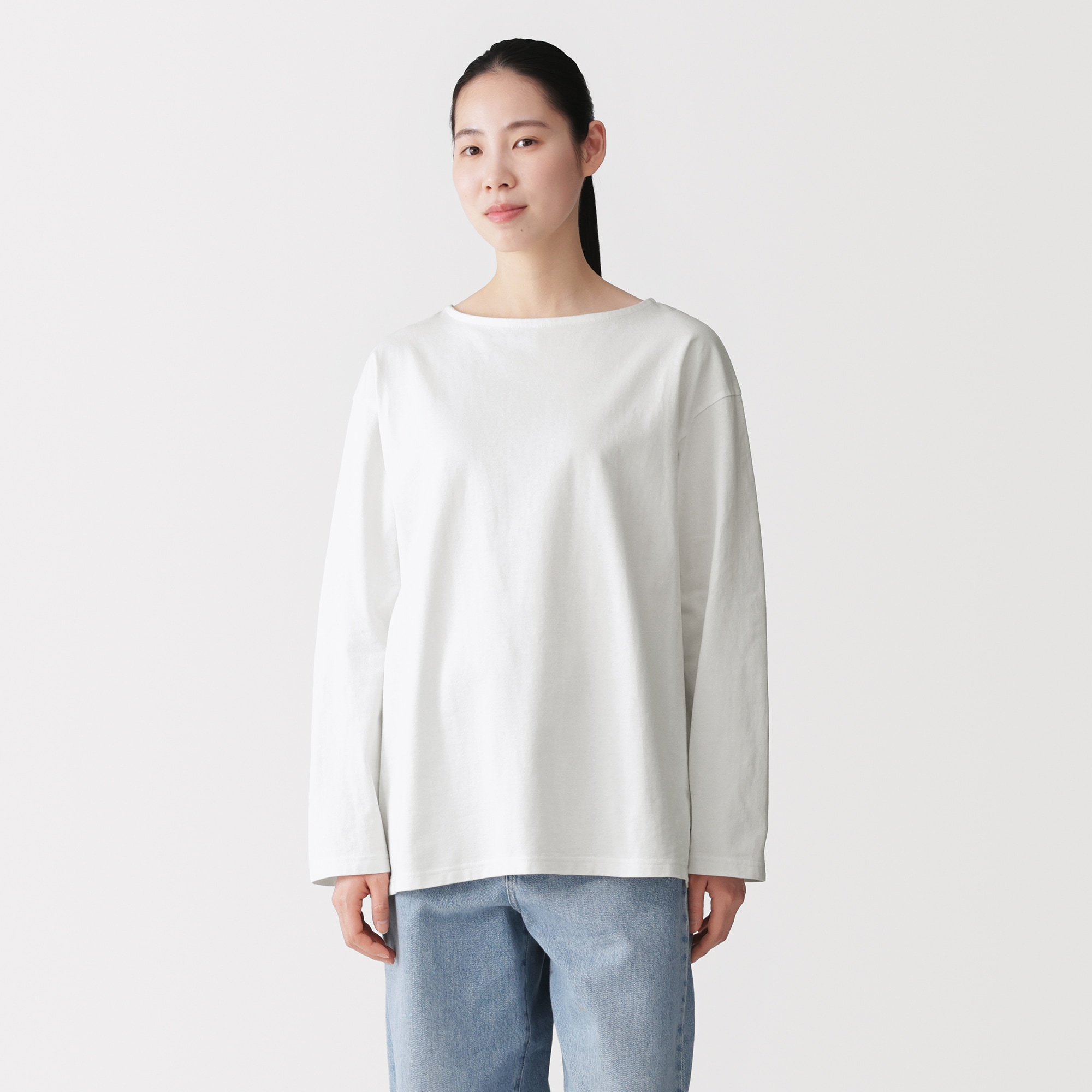 紳士 洗いざらし太番手ボートネック九分袖Tシャツ | 無印良品