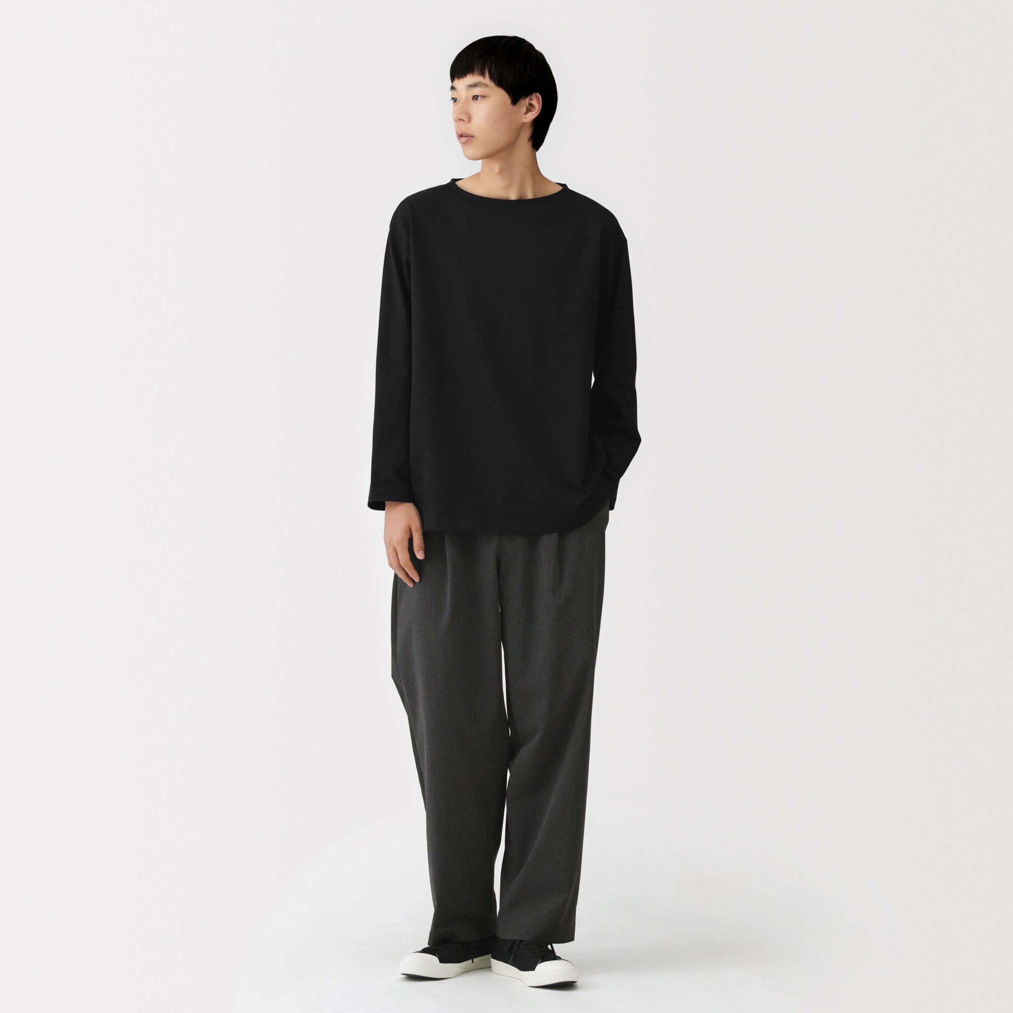 紳士　洗いざらし太番手ボートネック九分袖Ｔシャツ