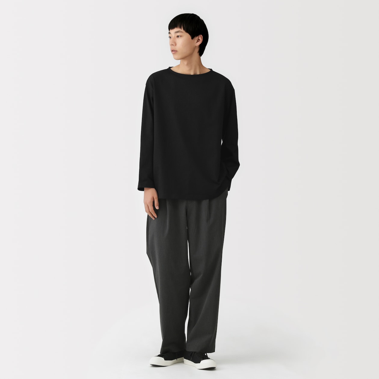 紳士　洗いざらし太番手ボートネック九分袖Ｔシャツ