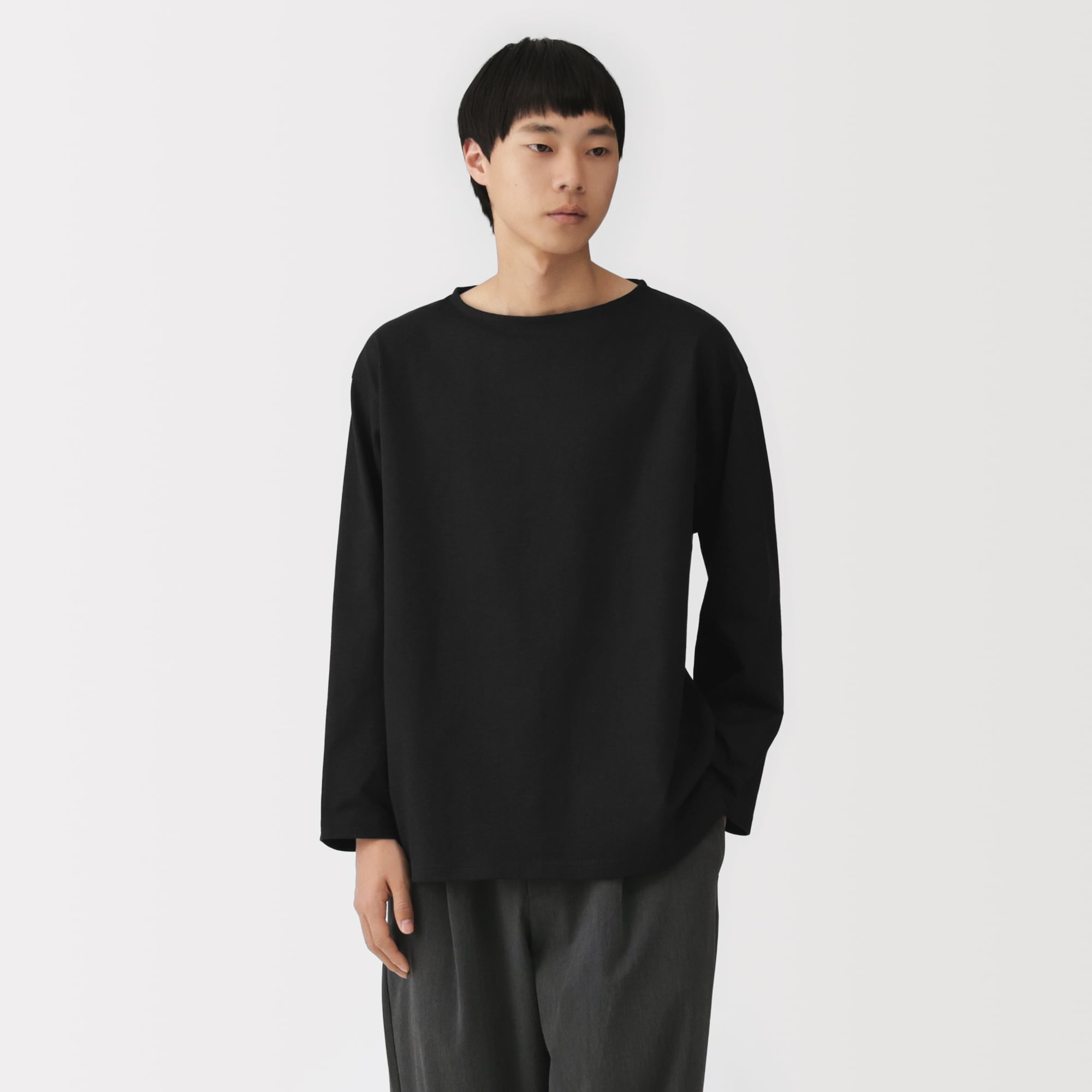 紳士 洗いざらし太番手ボートネック九分袖Tシャツ | 無印良品