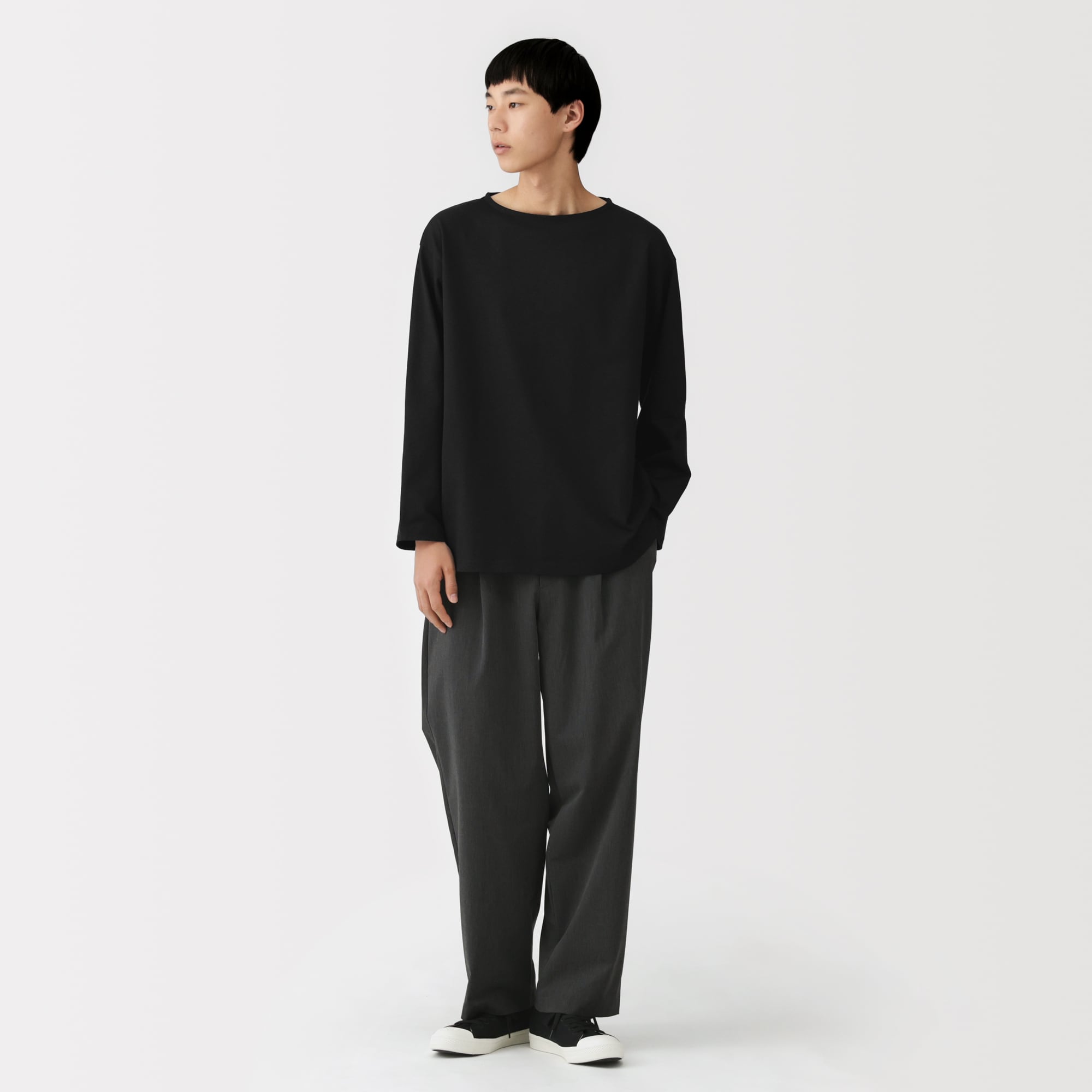 紳士　洗いざらし太番手ボートネック九分袖Ｔシャツ