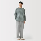 紳士　洗いざらし太番手ボートネック九分袖Ｔシャツ