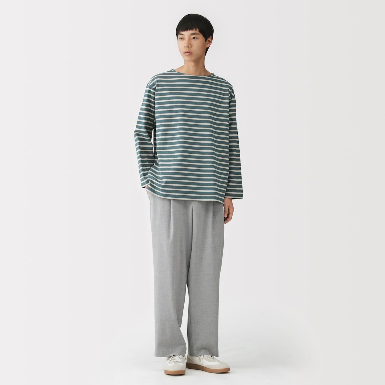 紳士　洗いざらし太番手ボートネック九分袖Ｔシャツ