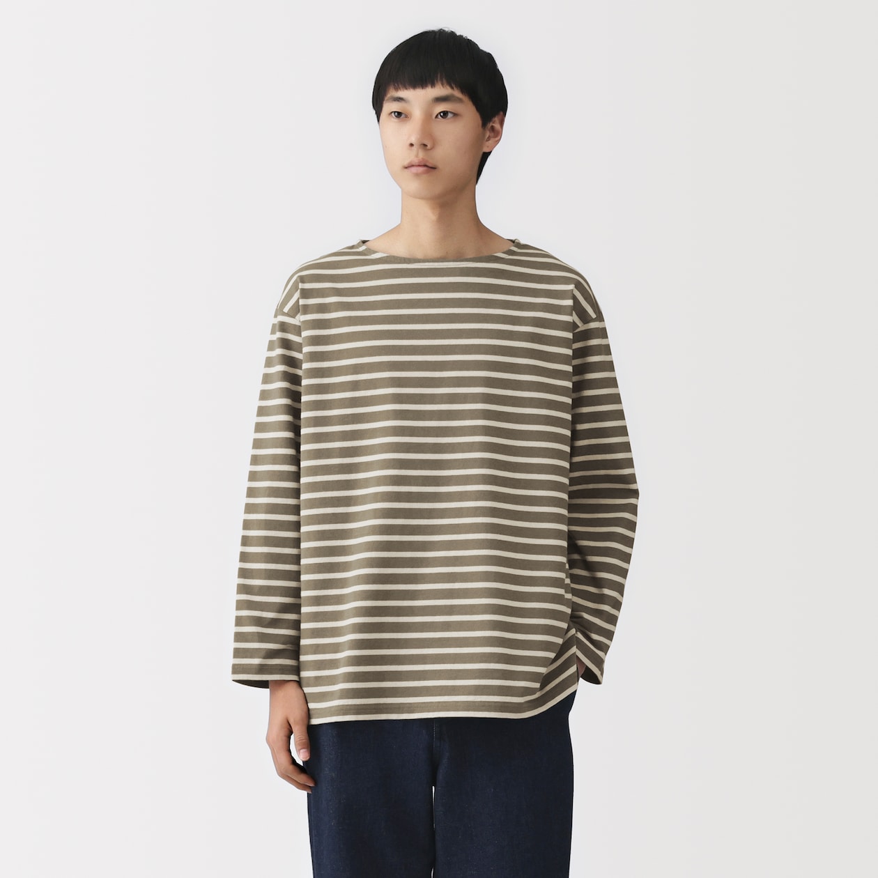 紳士　洗いざらし太番手ボートネック九分袖Ｔシャツ