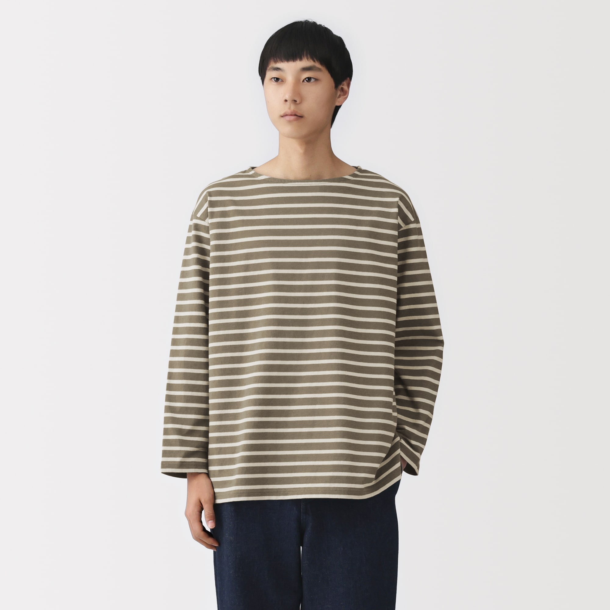 紳士 洗いざらし太番手ボートネック九分袖Tシャツ | 無印良品