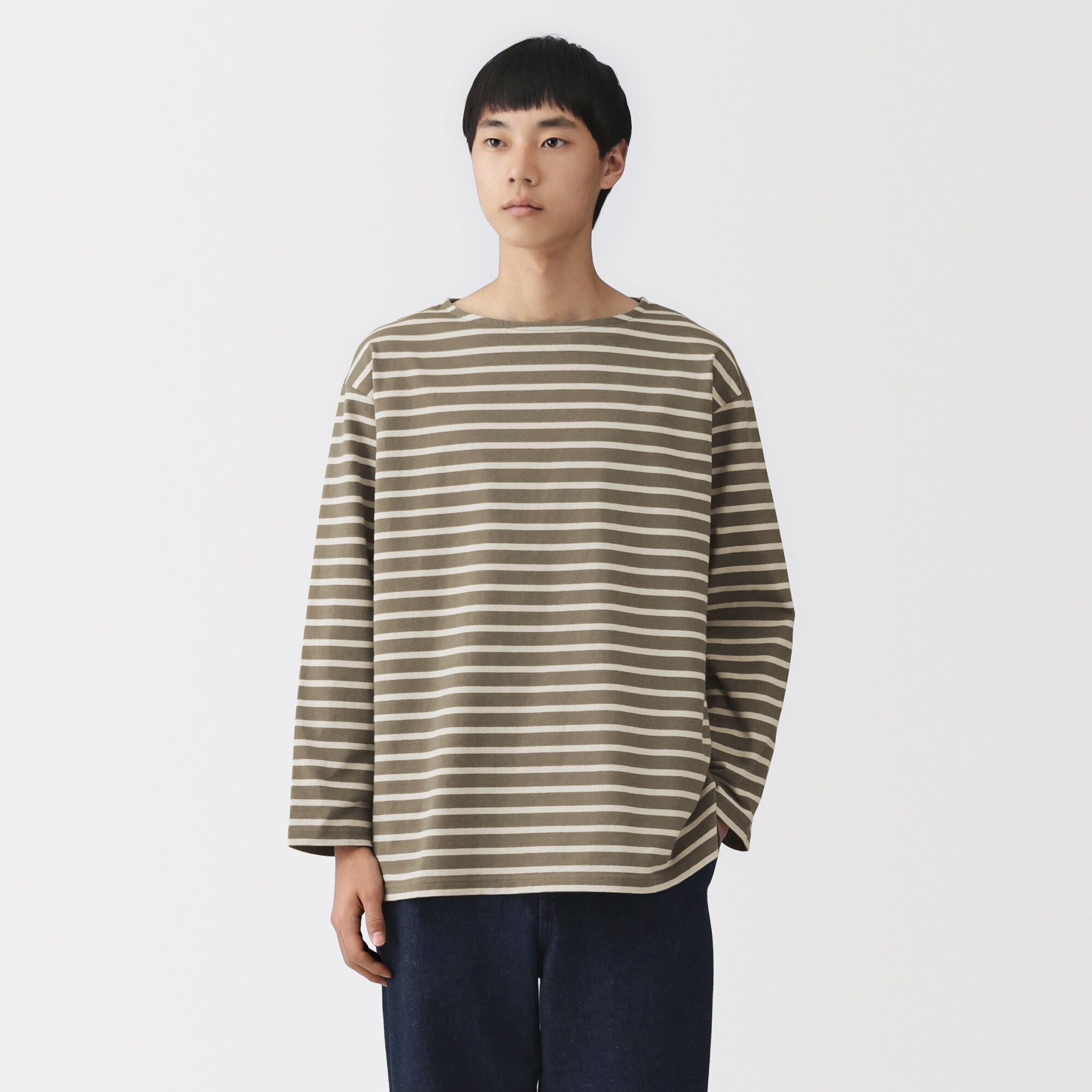 紳士　洗いざらし太番手ボートネック九分袖Ｔシャツ