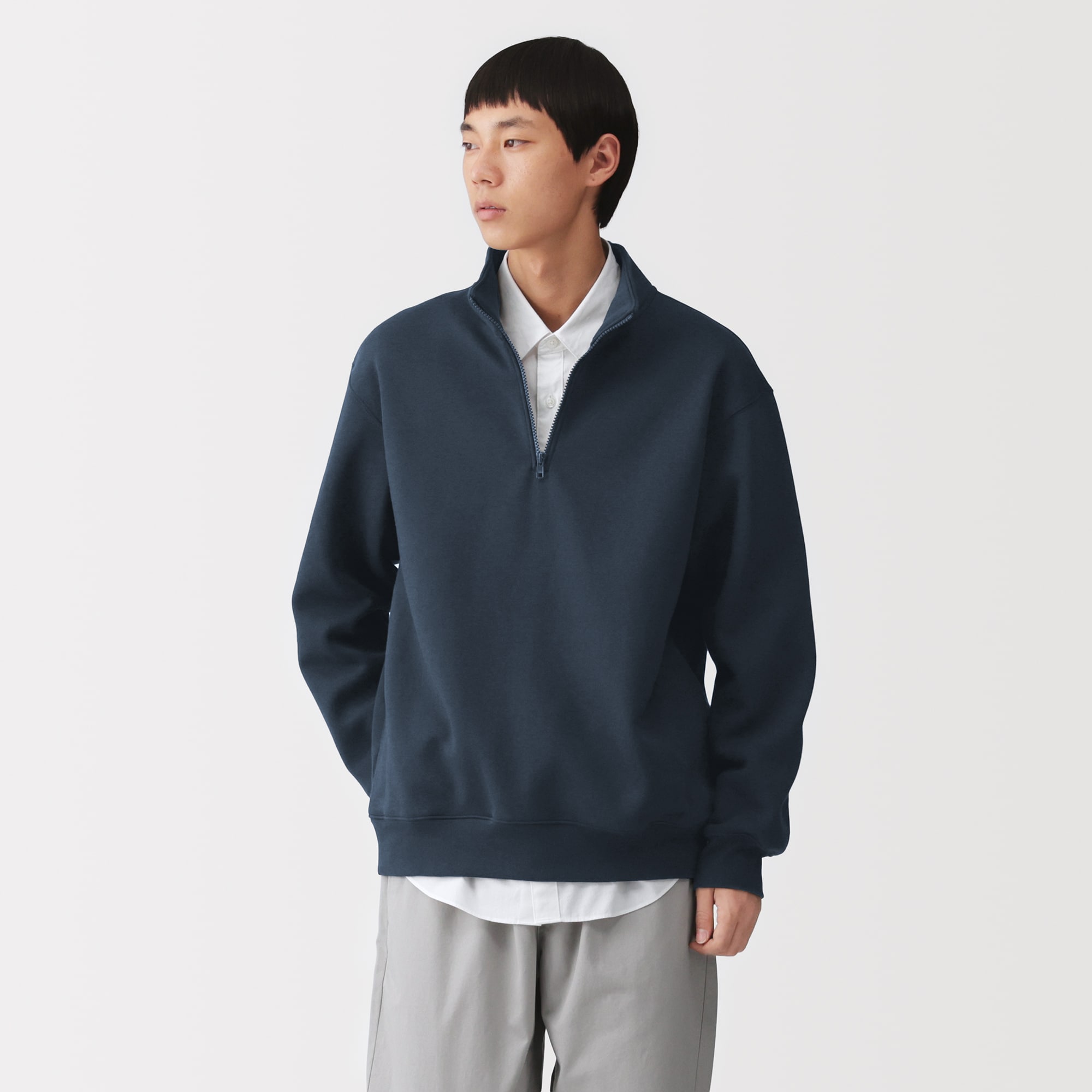 ネイビー ハーフジップ スウェットシャツ 紳士 ハーフジップスウェットシャツ | 無印良品