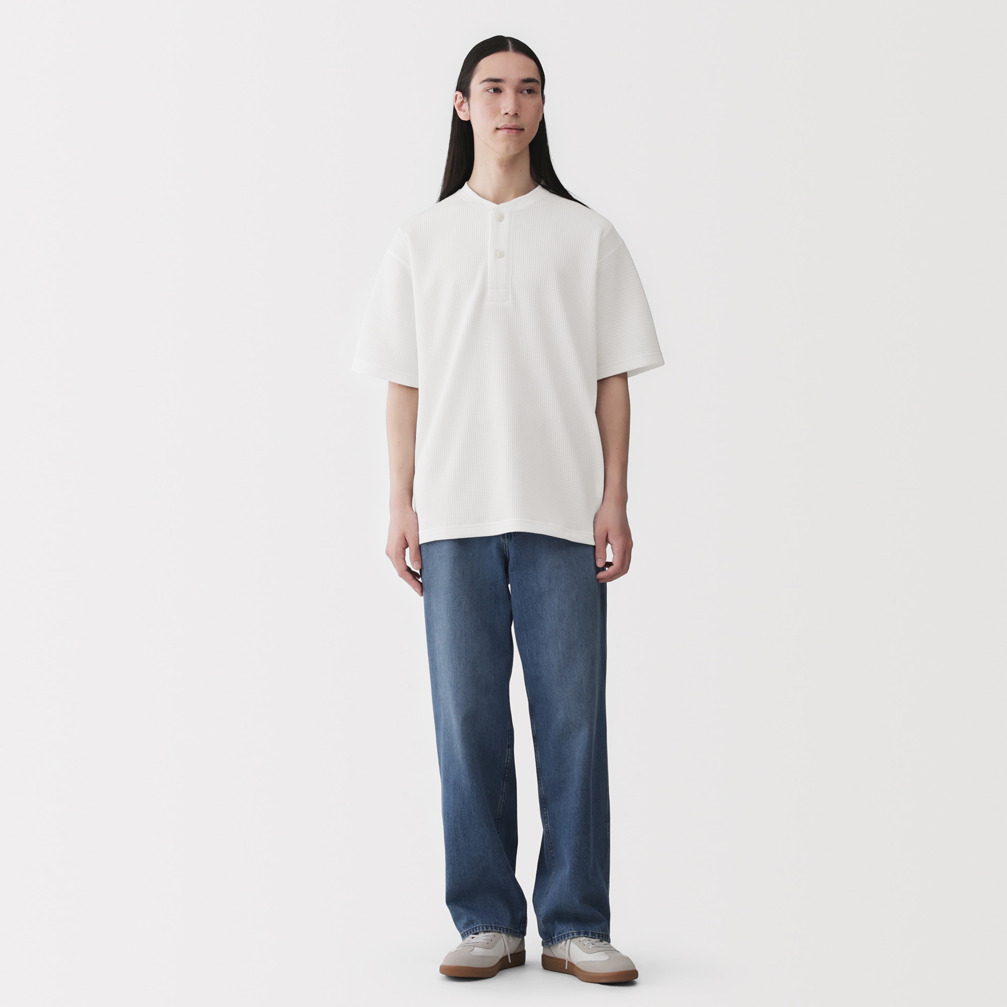 紳士 UVカット乾きやすいワッフルヘンリーネック半袖Tシャツ | 無印良品
