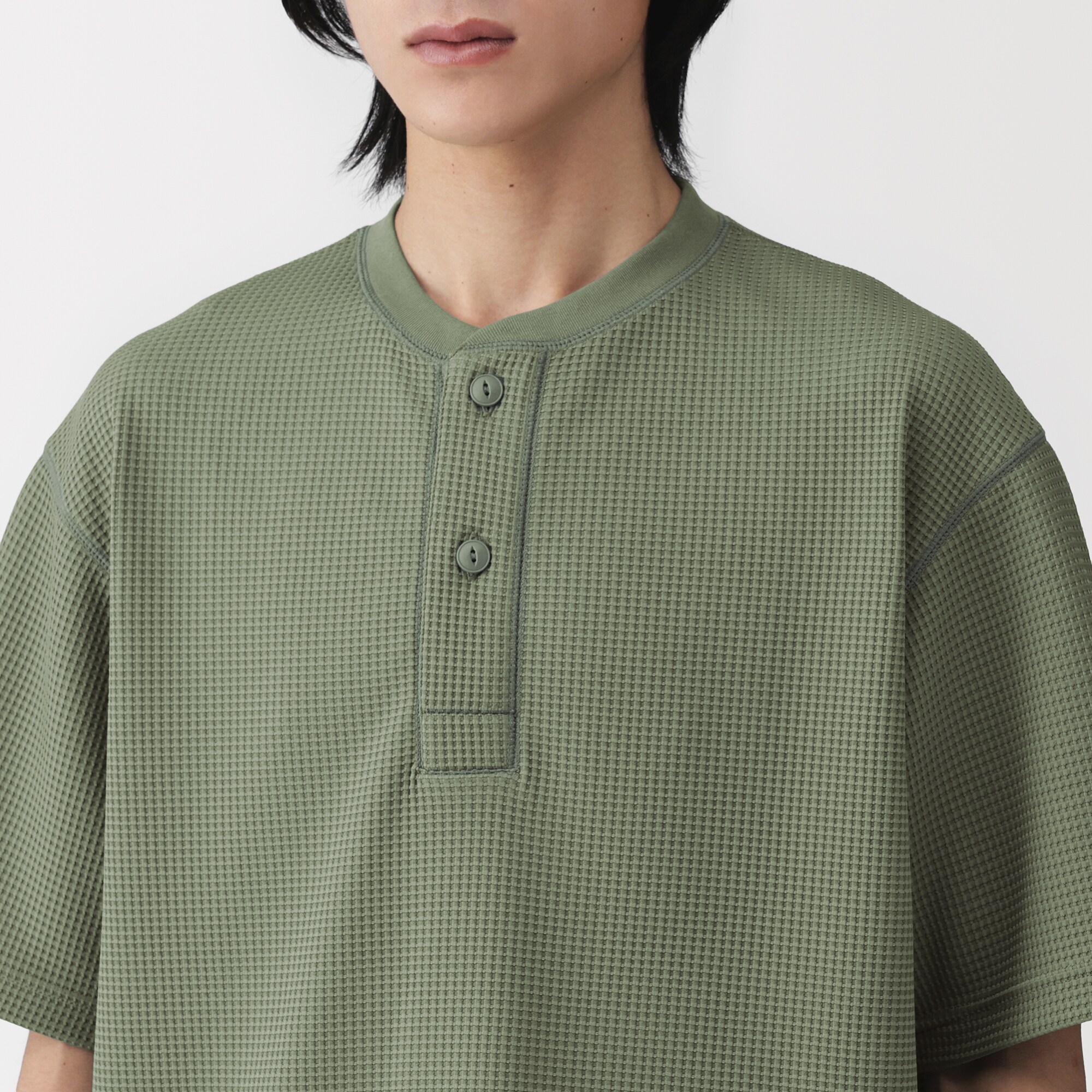 紳士 UVカット乾きやすいワッフルヘンリーネック半袖Tシャツ | 無印良品