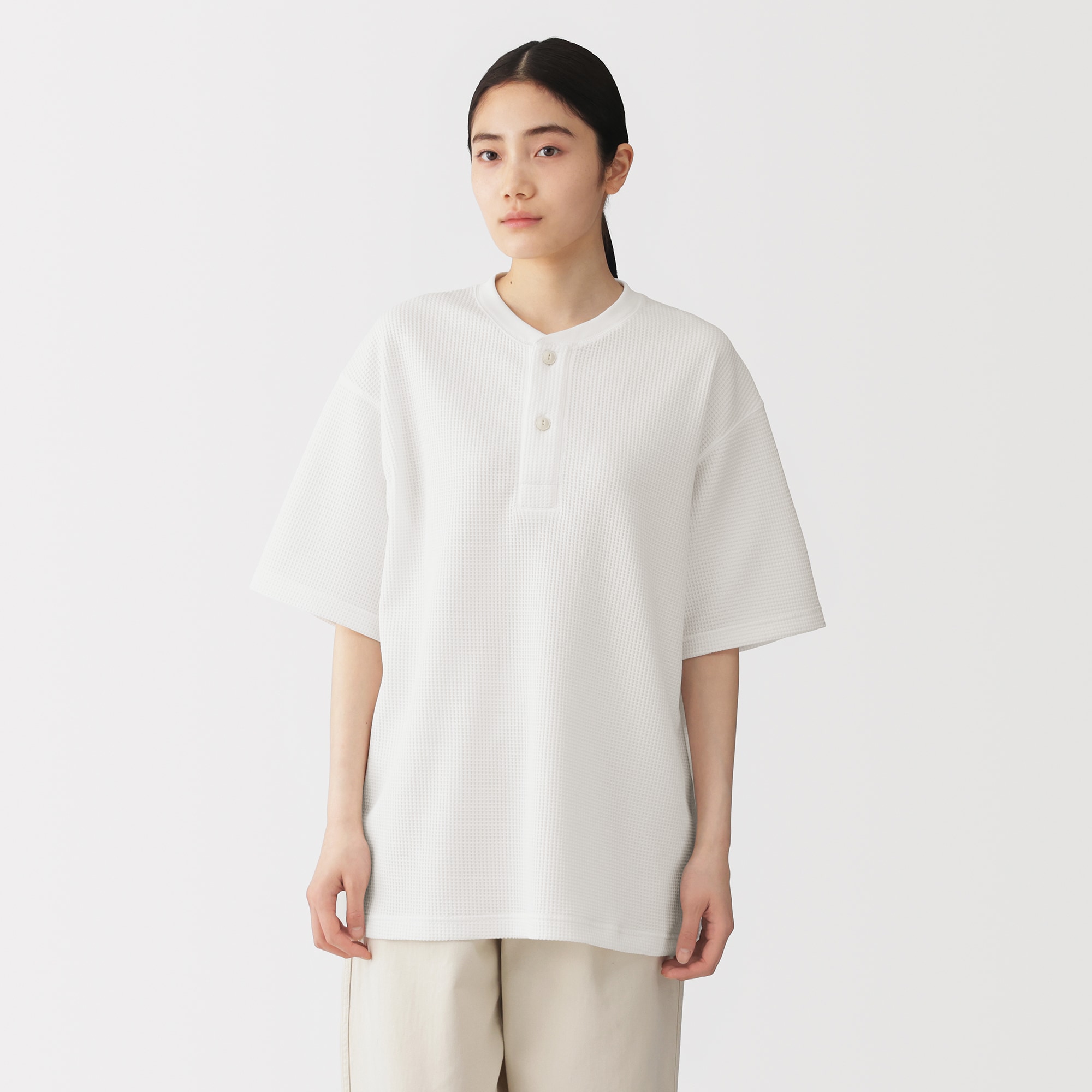 紳士 UVカット乾きやすいワッフルヘンリーネック半袖Tシャツ | 無印良品