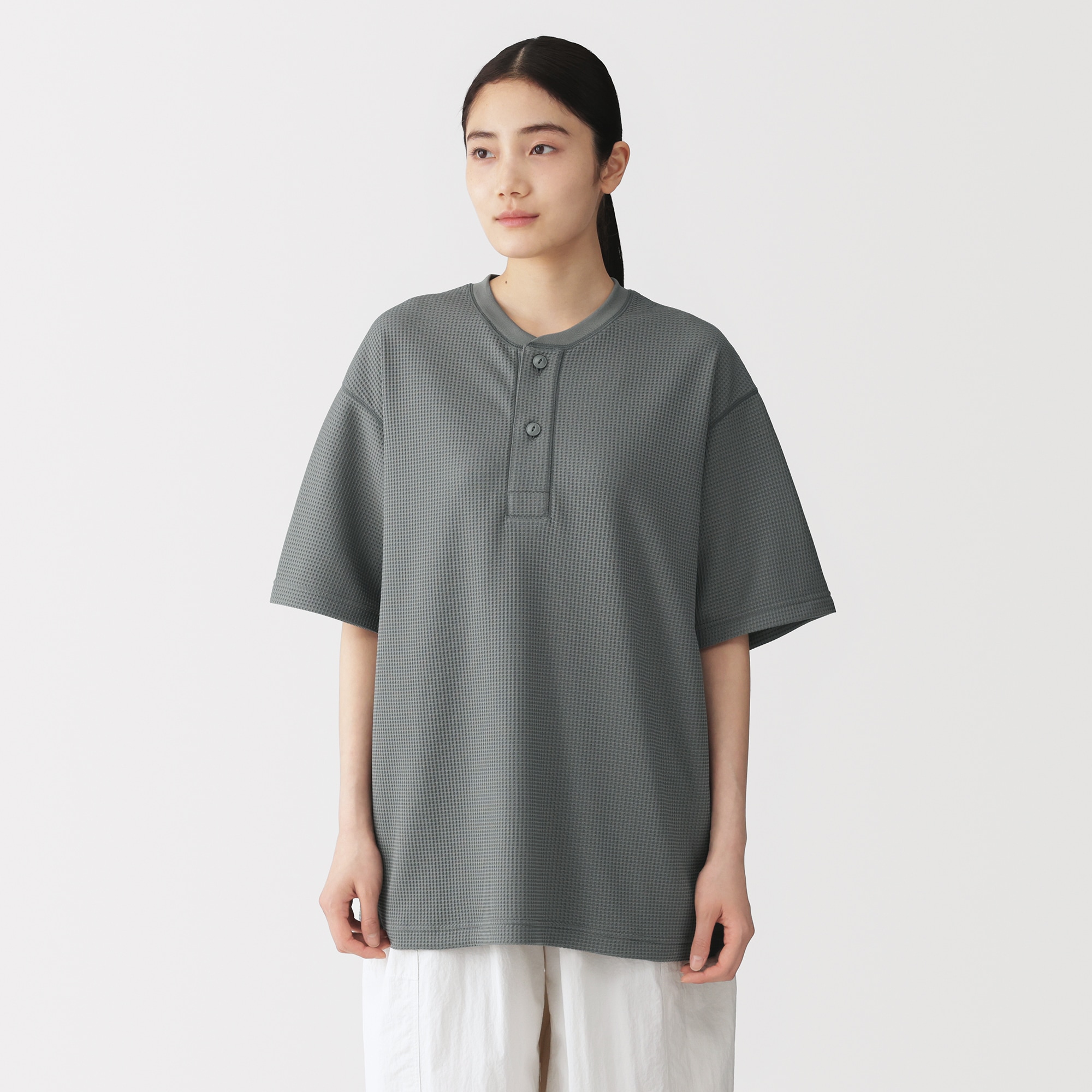 紳士 UVカット乾きやすいワッフルヘンリーネック半袖Tシャツ | 無印良品