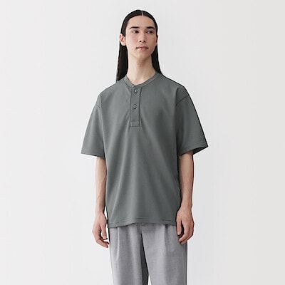 紳士 UVカット乾きやすいワッフルヘンリーネック半袖Tシャツ
