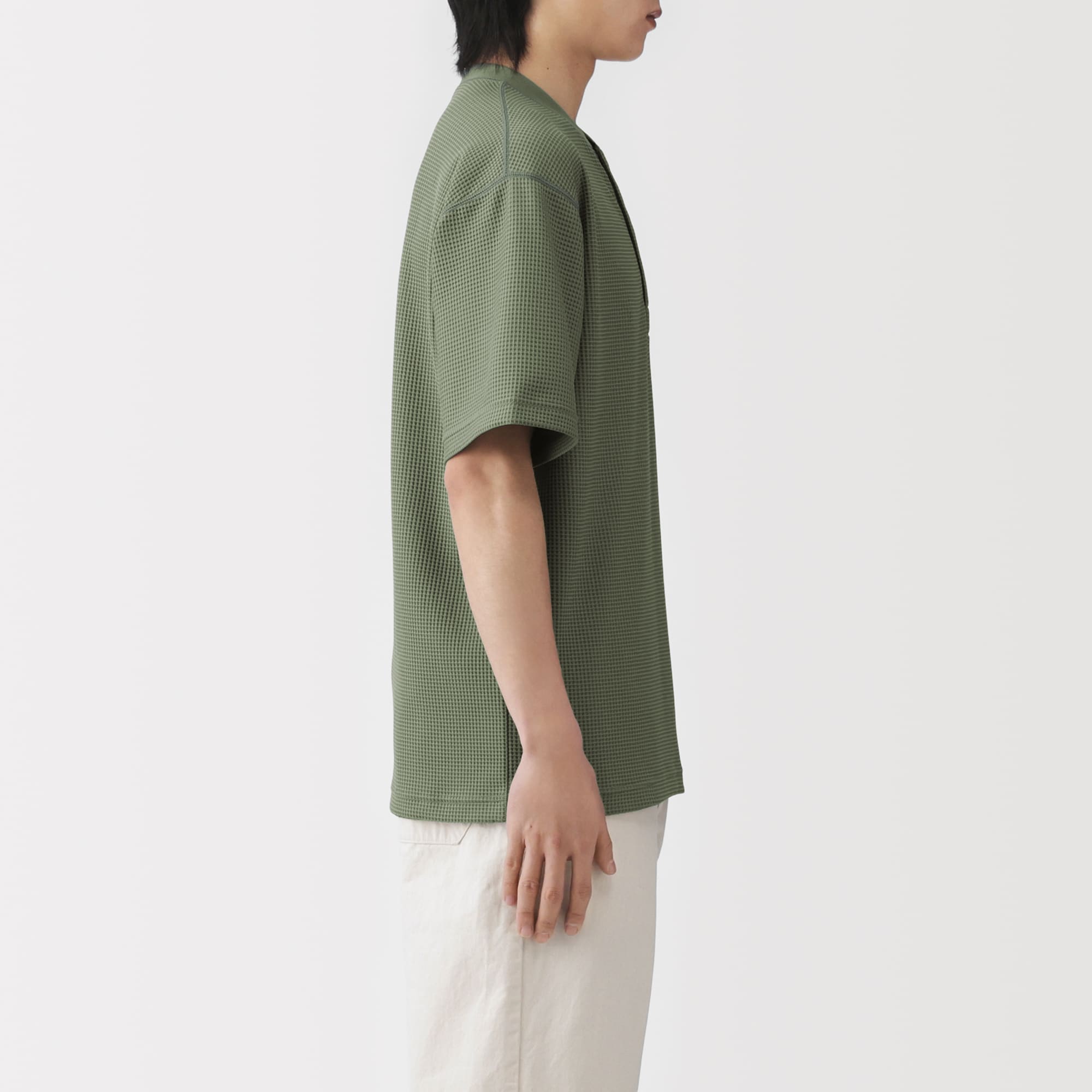 紳士　ＵＶカット乾きやすいワッフルヘンリーネック半袖Ｔシャツ