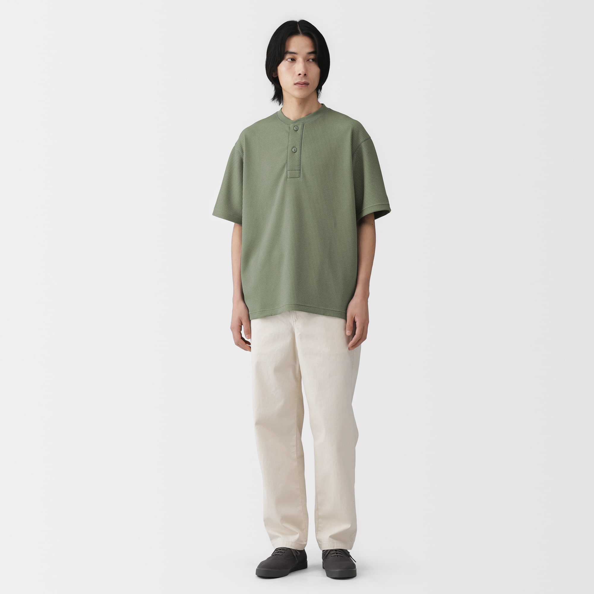 紳士　ＵＶカット乾きやすいワッフルヘンリーネック半袖Ｔシャツ