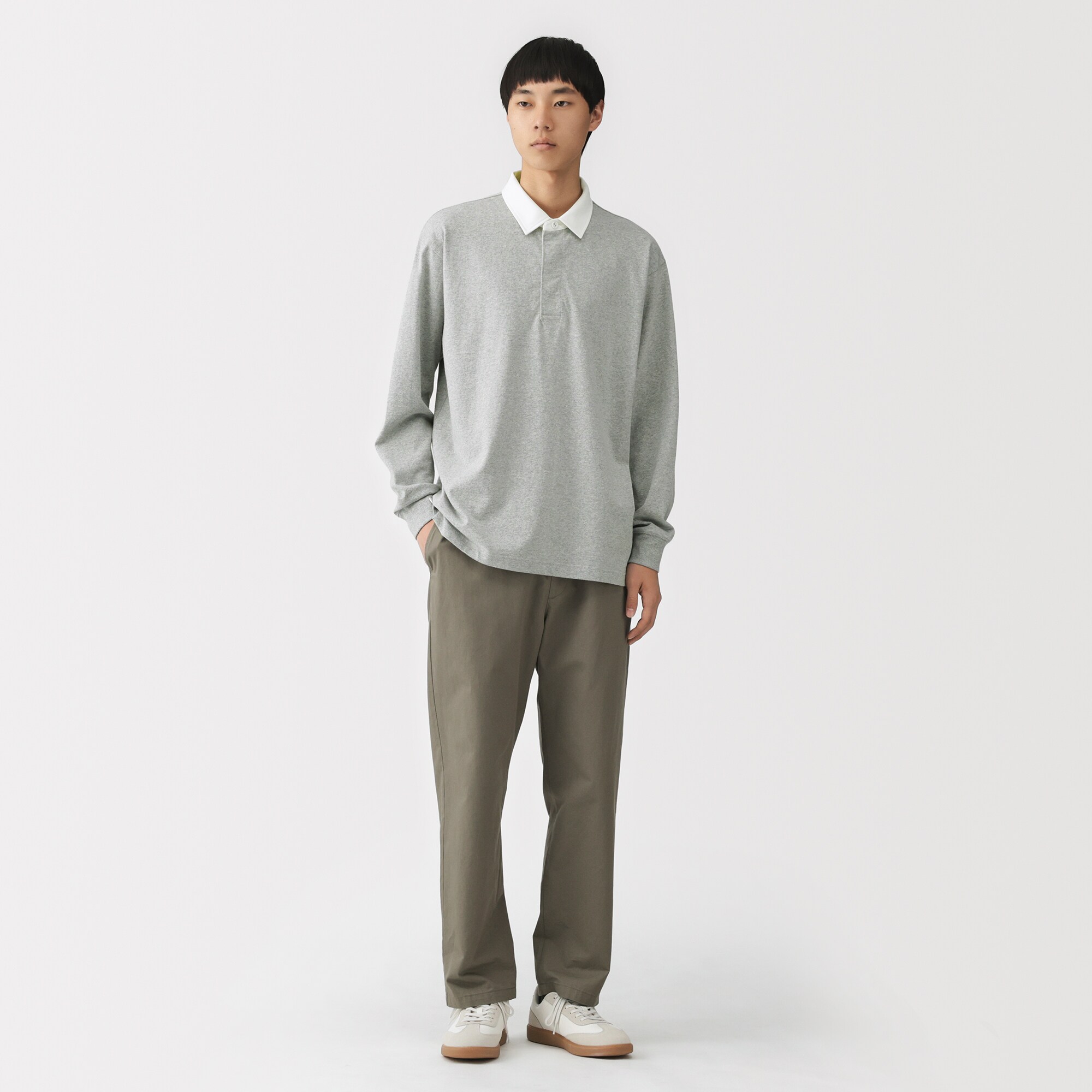 紳士　洗いざらし太番手長袖ラガーシャツ